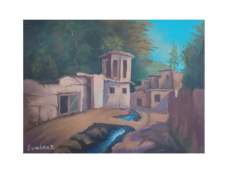 Bamyan Rural Houses Landscape Painting | Village Life Oil Color Artwork