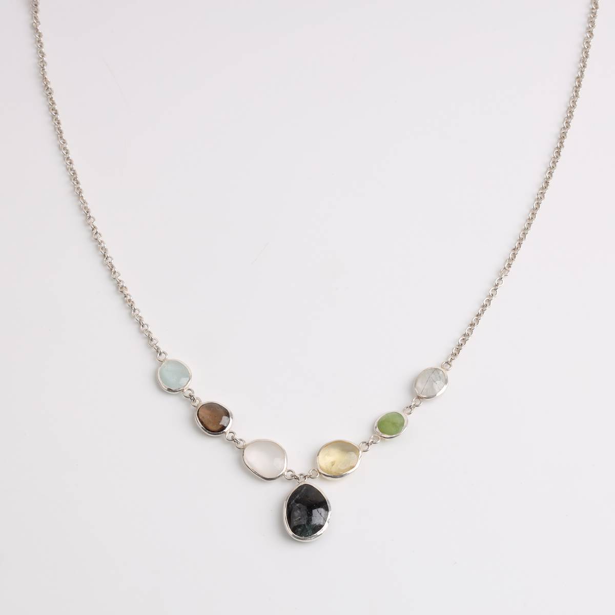 Silver Necklace with Natural Gemstones