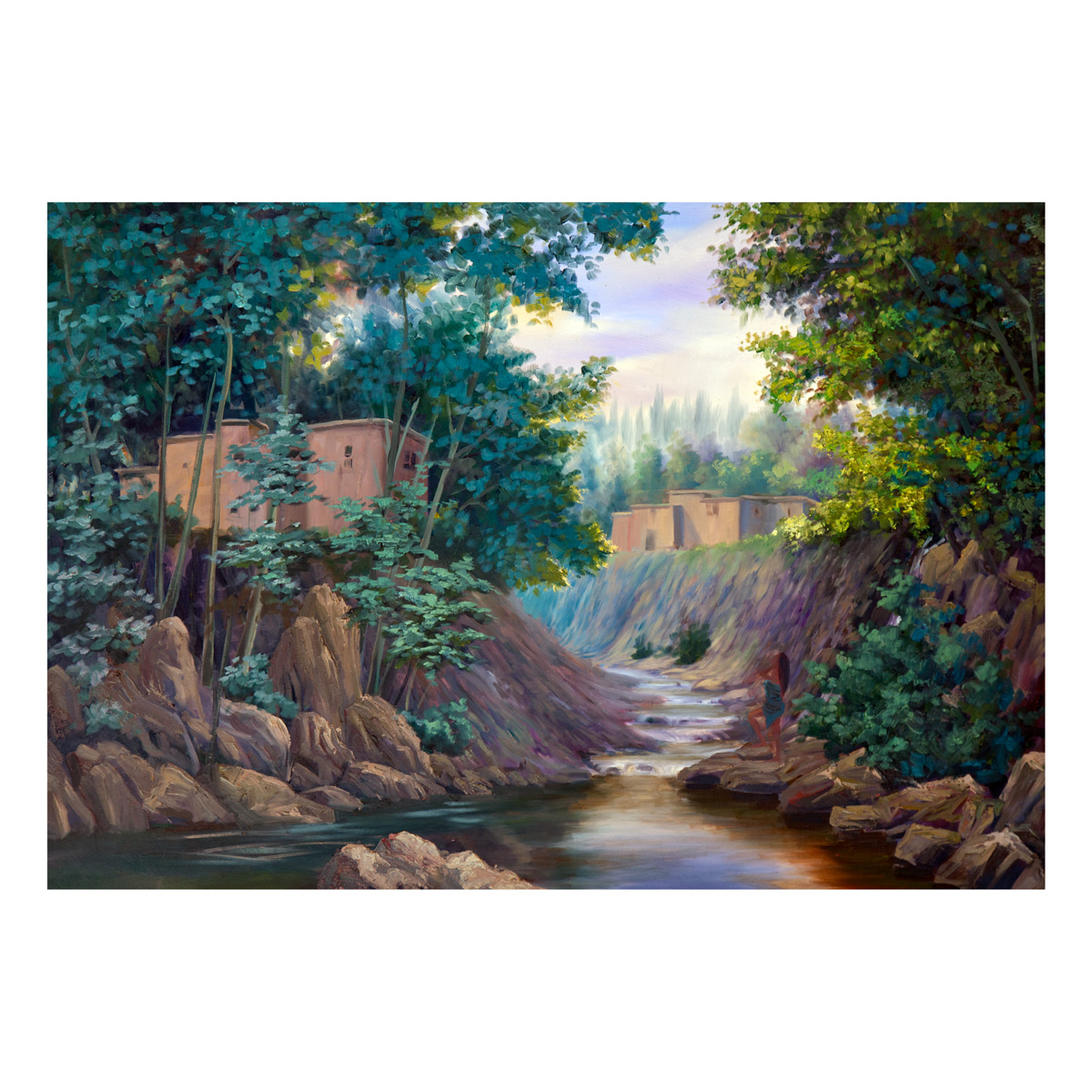 Village Spring Season Artwork | Rural House Painting