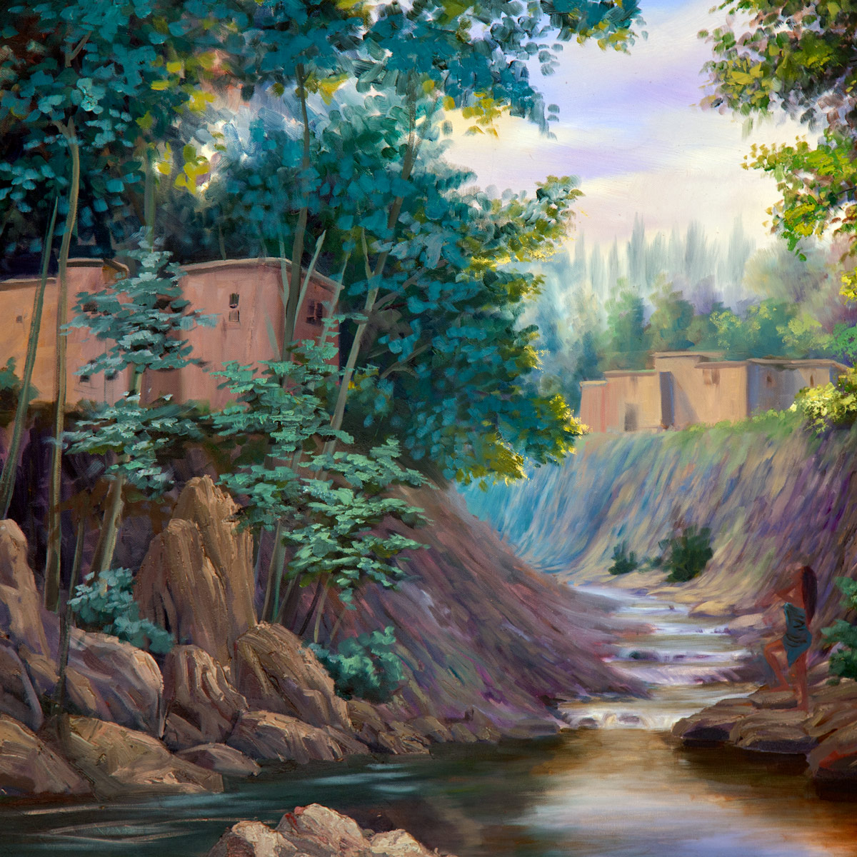 Village Spring Season Artwork | Rural House Painting