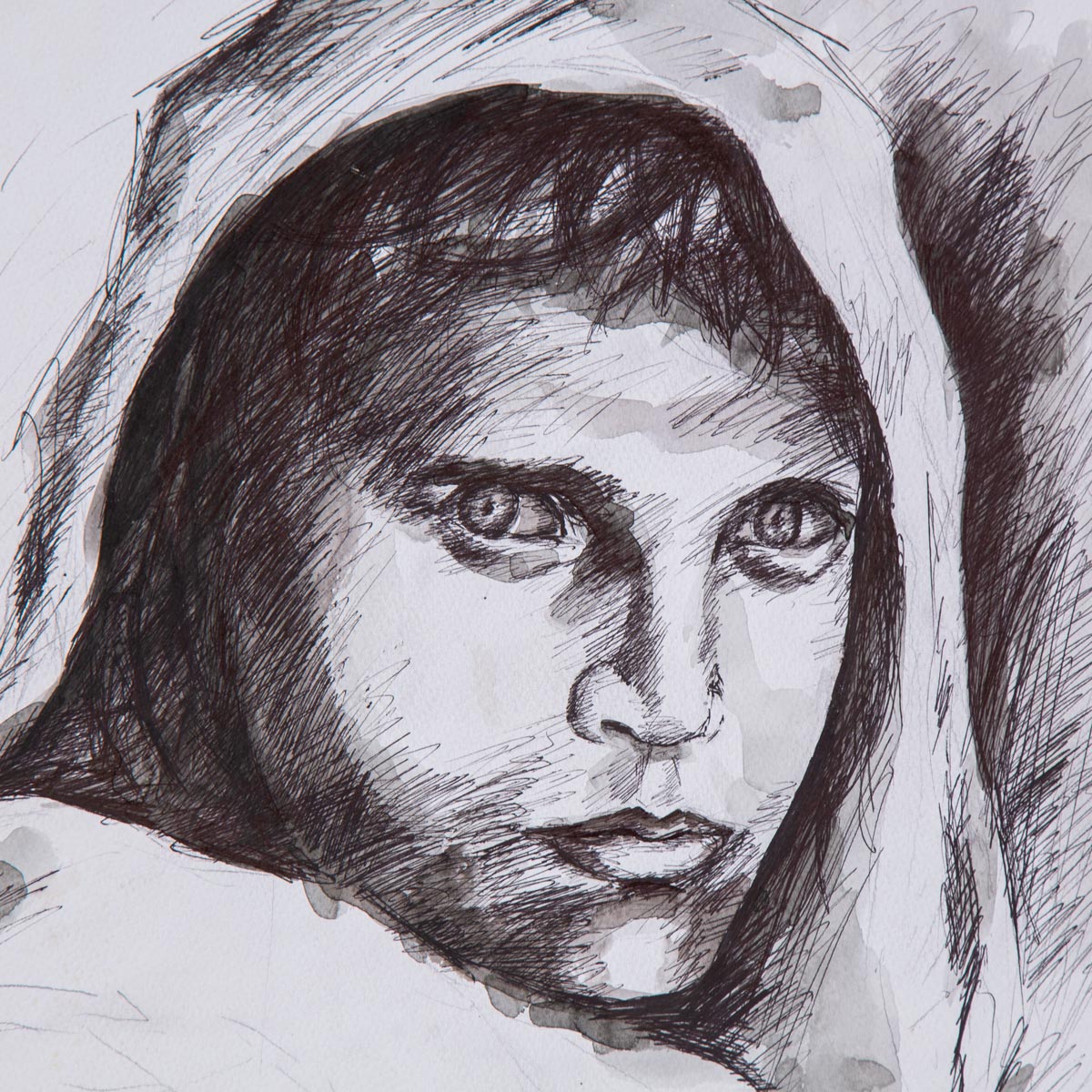 Black and White Girl Sketch |Water Color Artwork