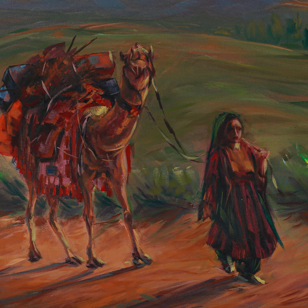 Kuchi Girl Portrait Artwork | Village Lady with Camel Painting 