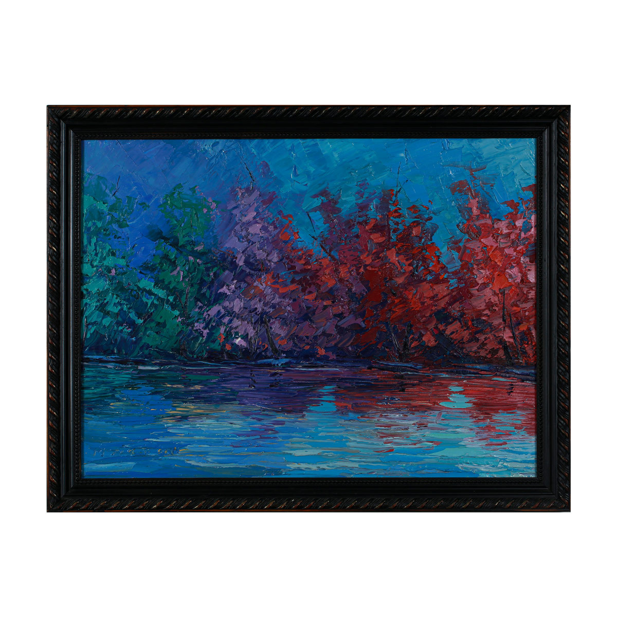 Bushes on the River Side Landscape Artwork | Wall-Hanging Painting 