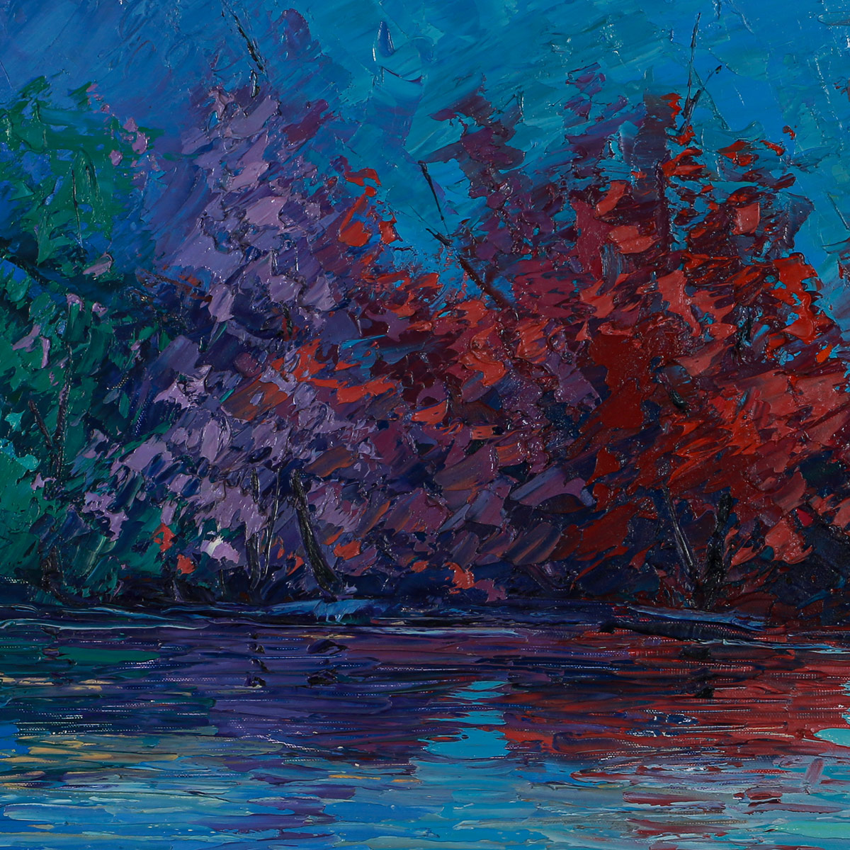 Bushes on the River Side Landscape Artwork | Wall-Hanging Painting 