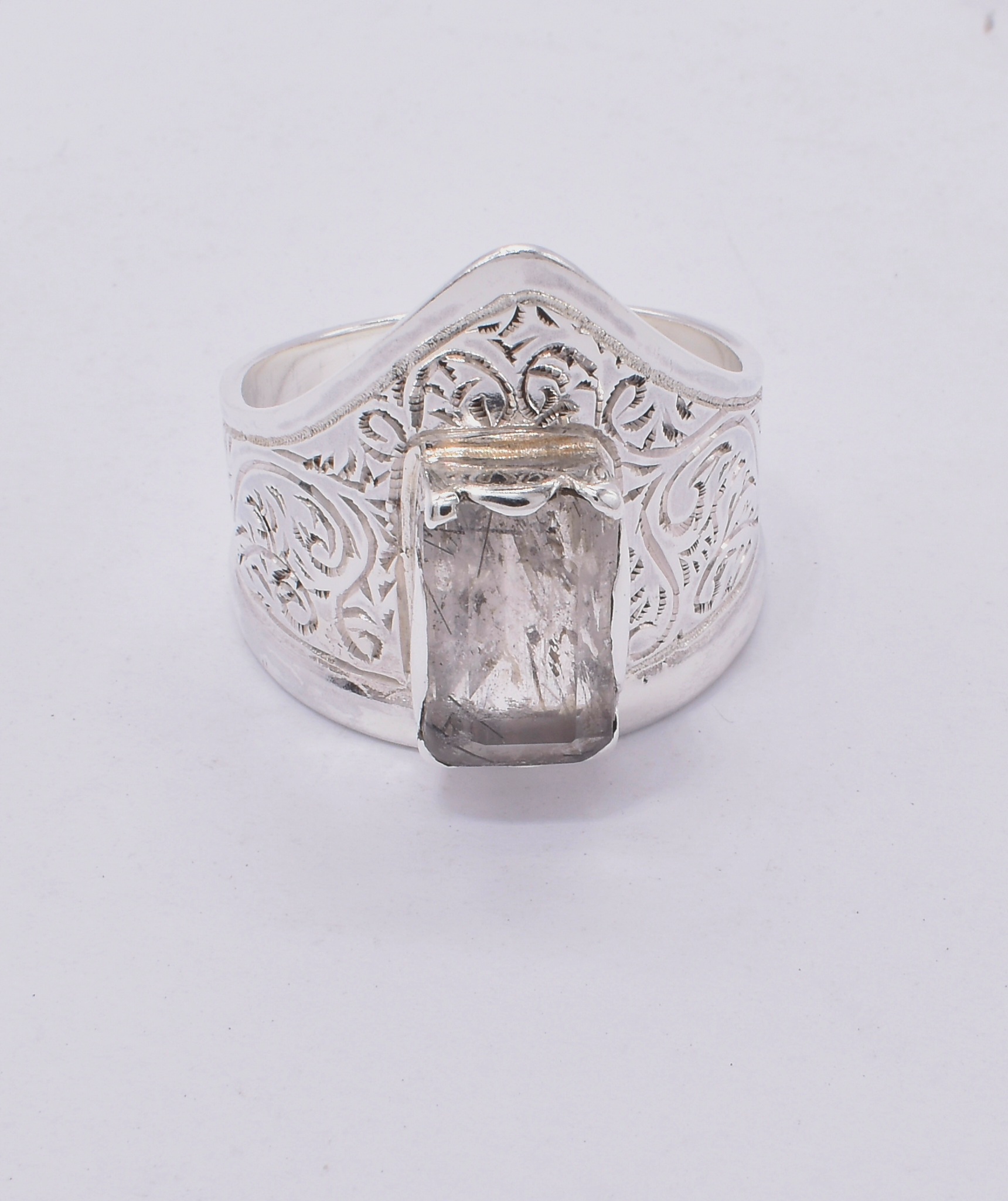 Hairy Quartz Royal Ring | Silver Crown Design Ring 