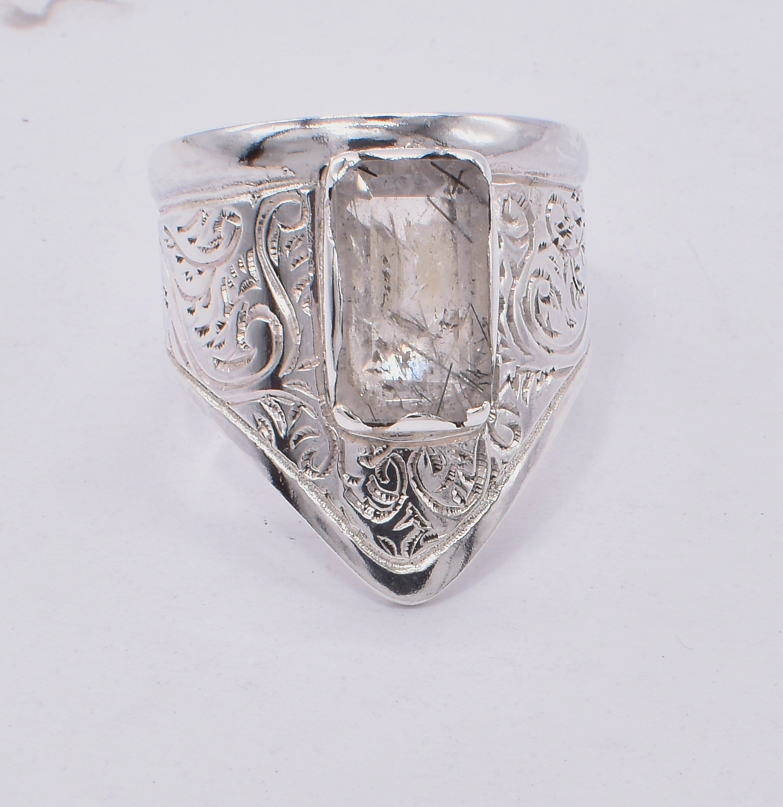 Hairy Quartz Royal Ring | Silver Crown Design Ring 