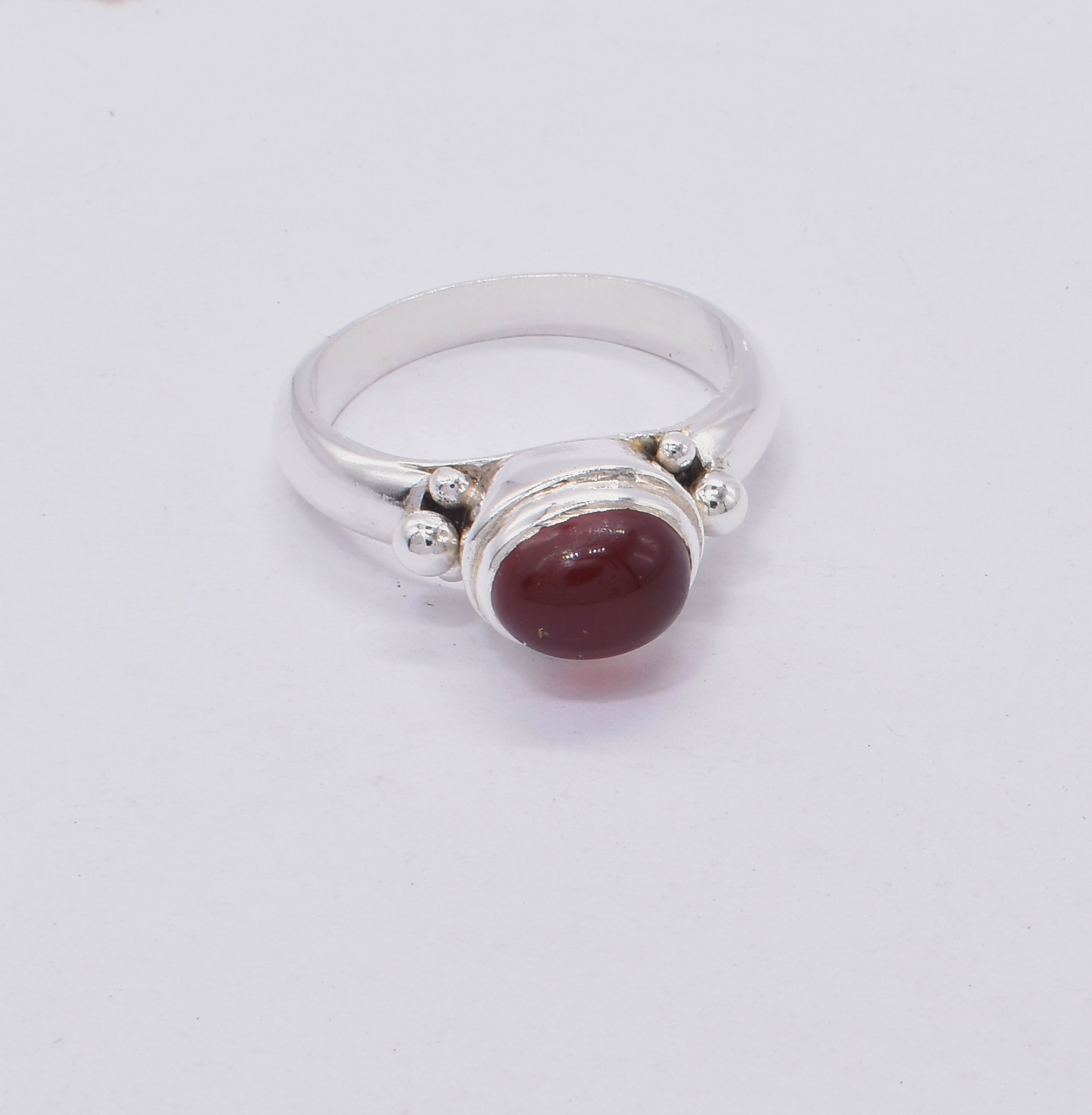 Maroon Agate Solitaire Ring | Silver Oval Men's Ring