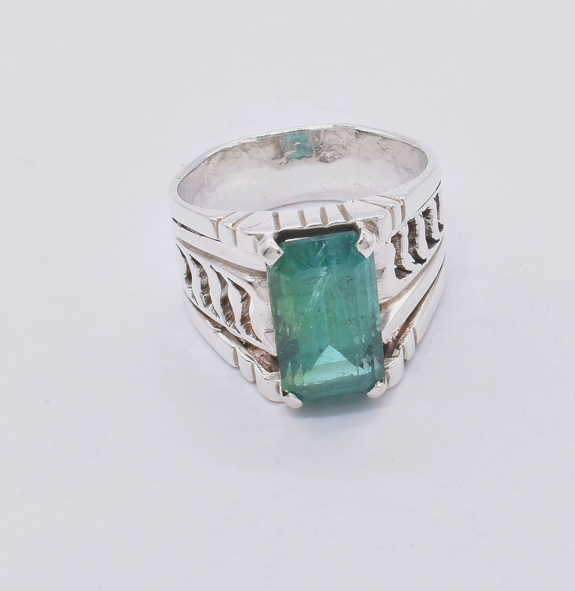 Green Tourmaline Cocktail Ring | Silver Tapered Men's Ring