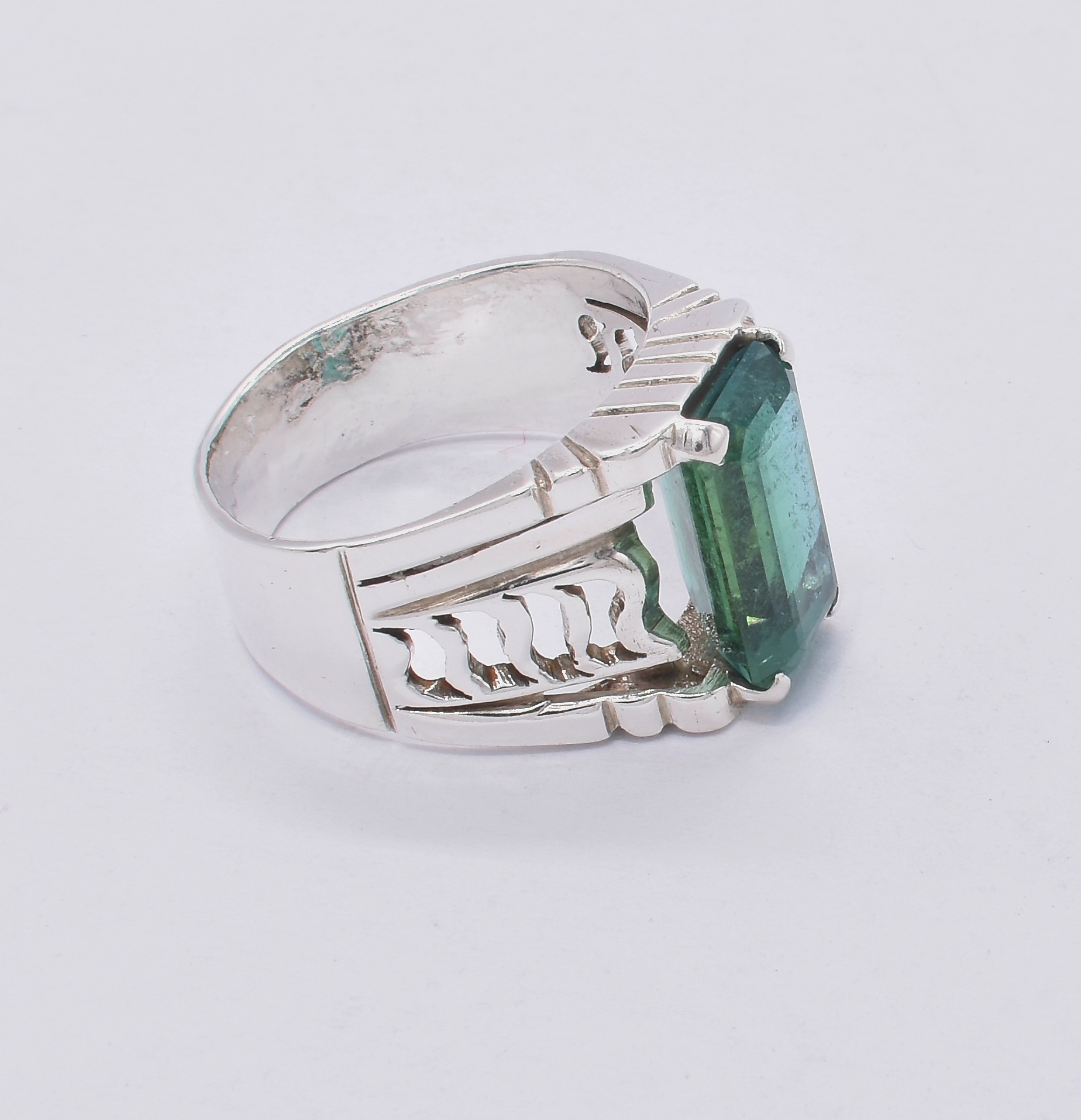 Green Tourmaline Cocktail Ring | Silver Tapered Men's Ring