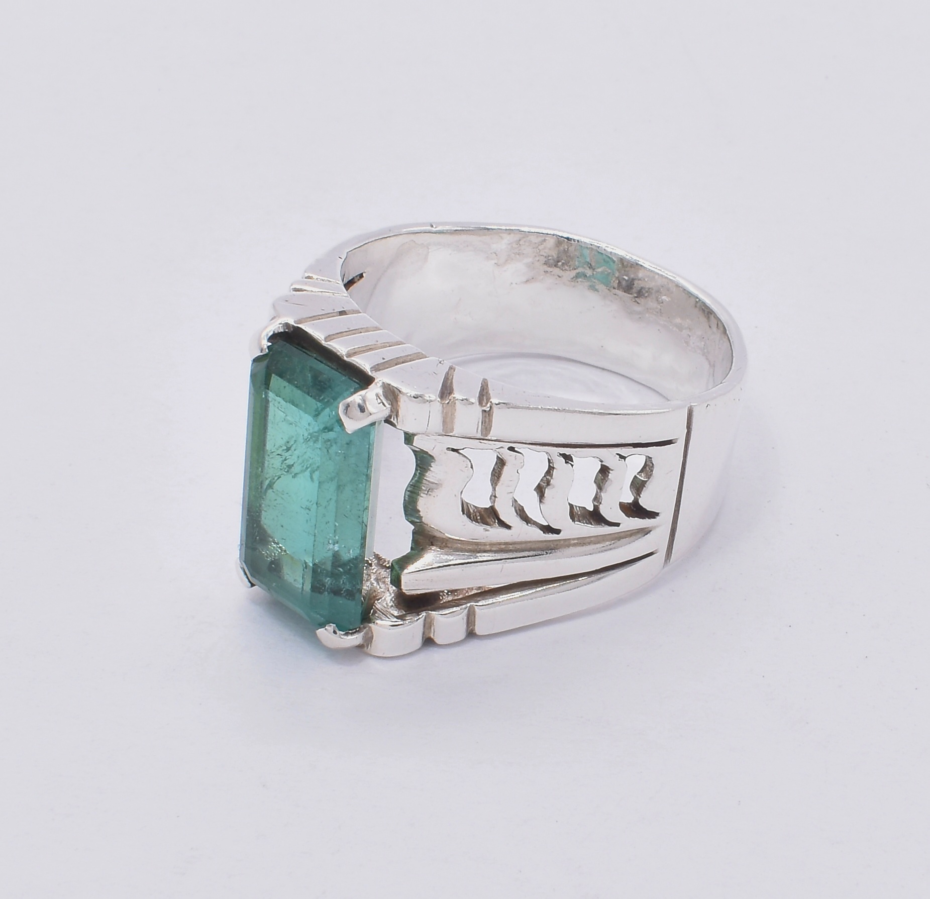 Green Tourmaline Cocktail Ring | Silver Tapered Men's Ring
