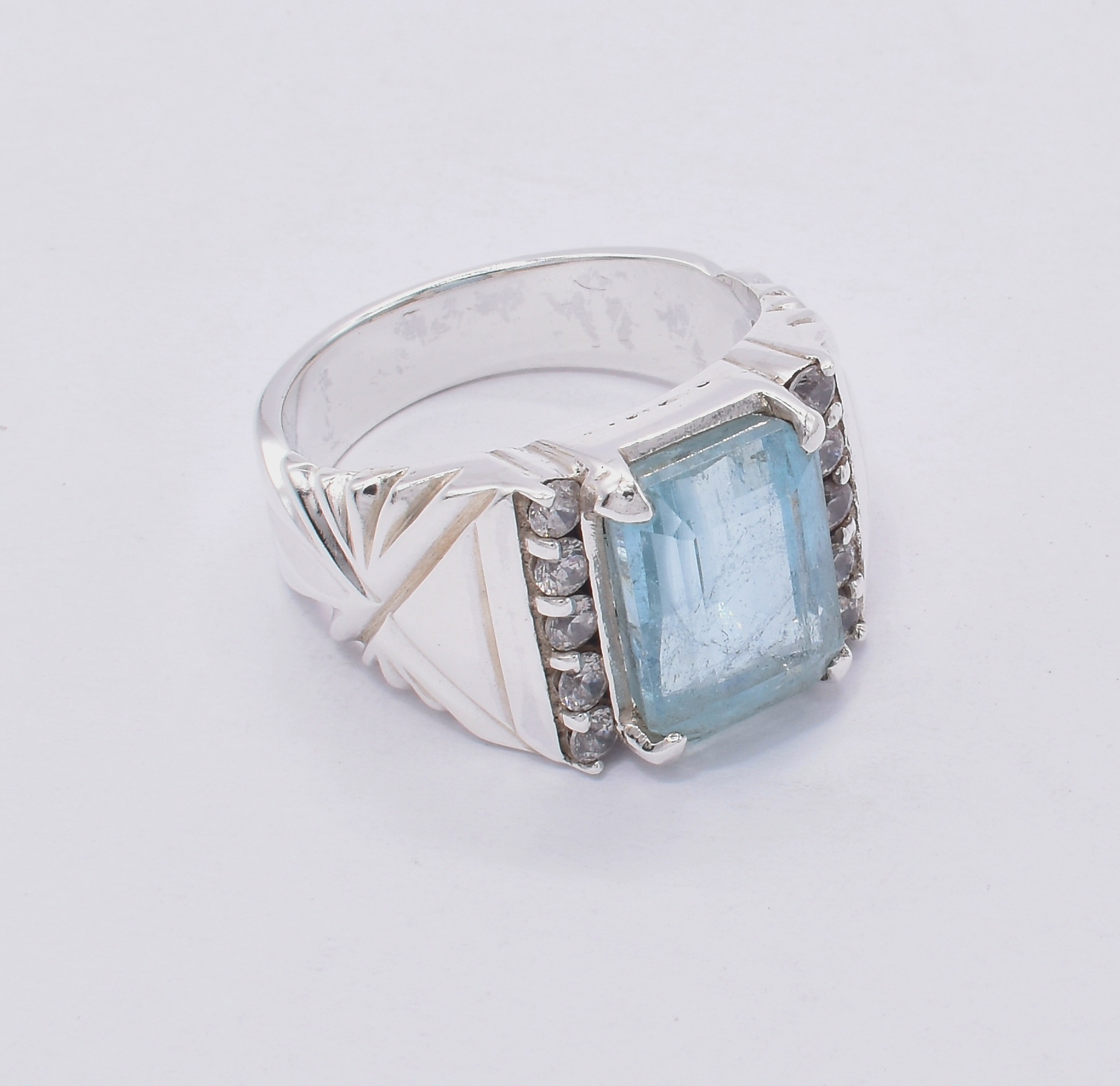 Blue Aquamarine Vintage Ring | Silver Handmade Classic Ring