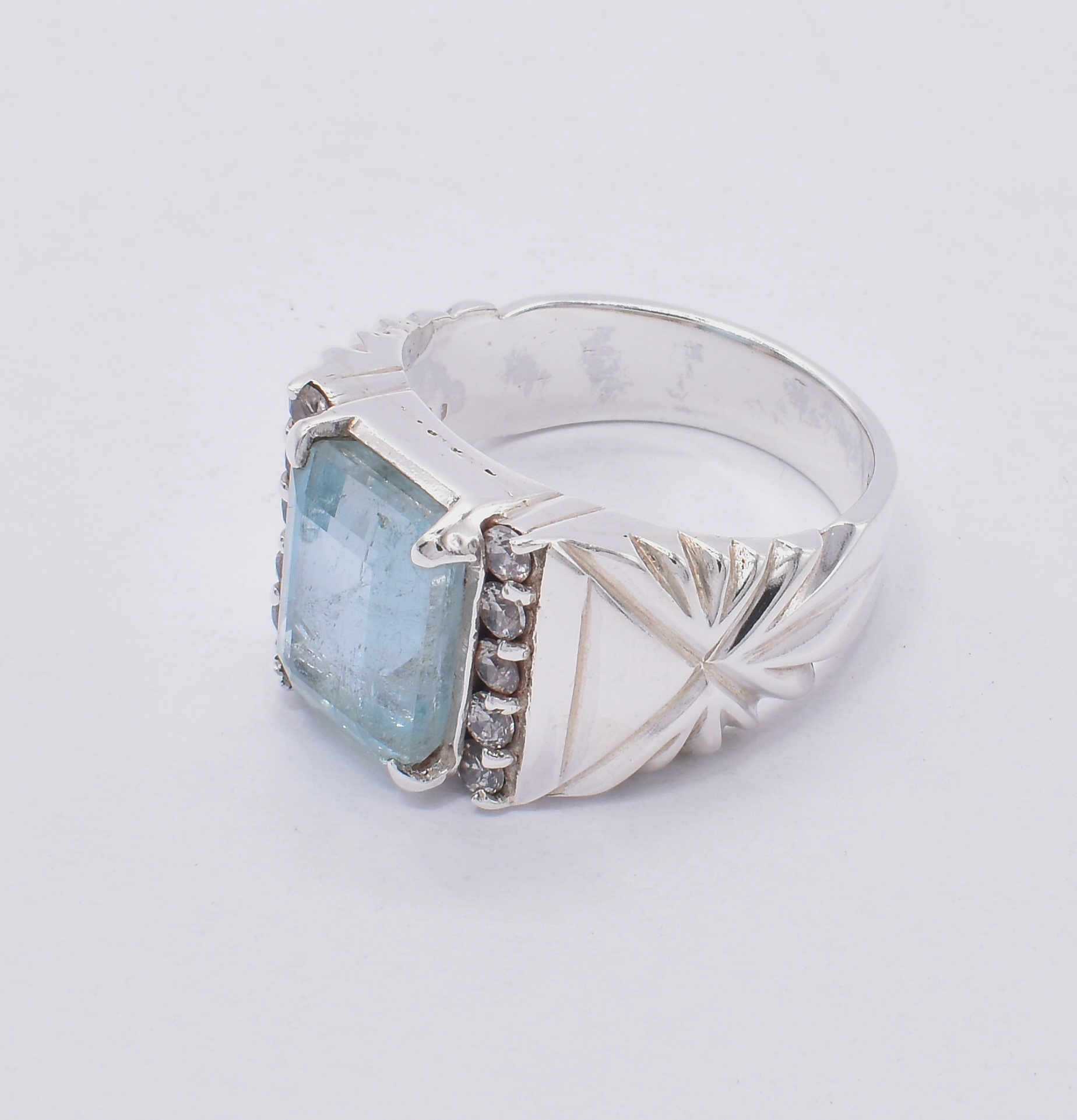 Blue Aquamarine Vintage Ring | Silver Handmade Classic Ring