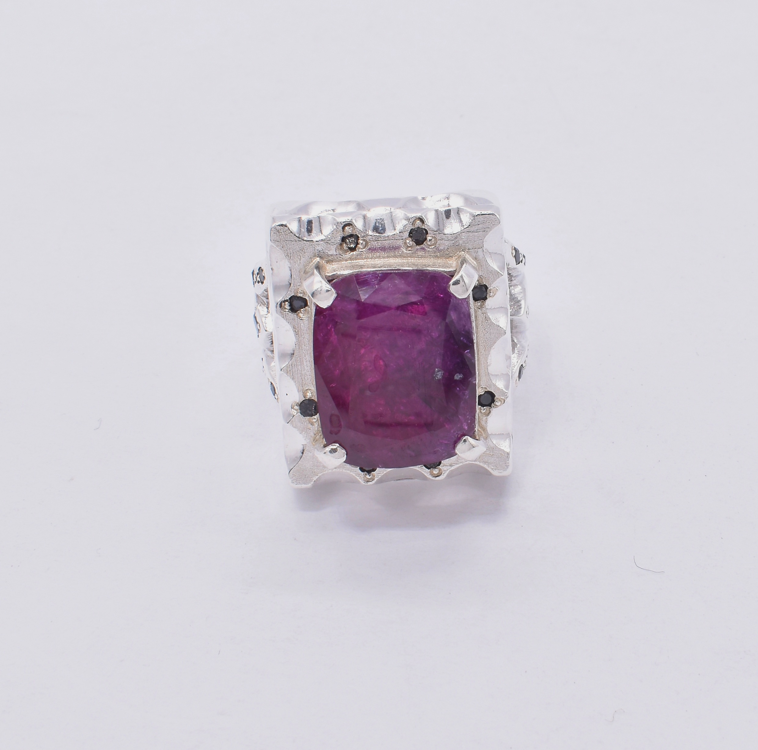 Jagdelac Ruby Stone Silver Ring | Handmade Emerald Style Ring
