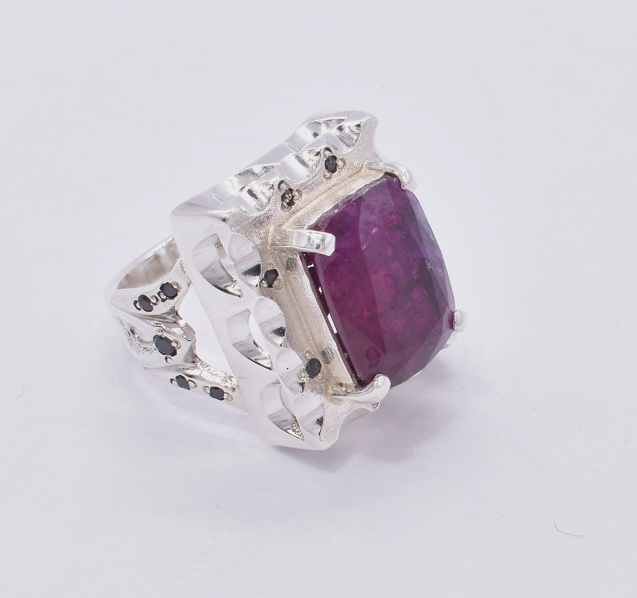 Jagdelac Ruby Stone Silver Ring | Handmade Emerald Style Ring