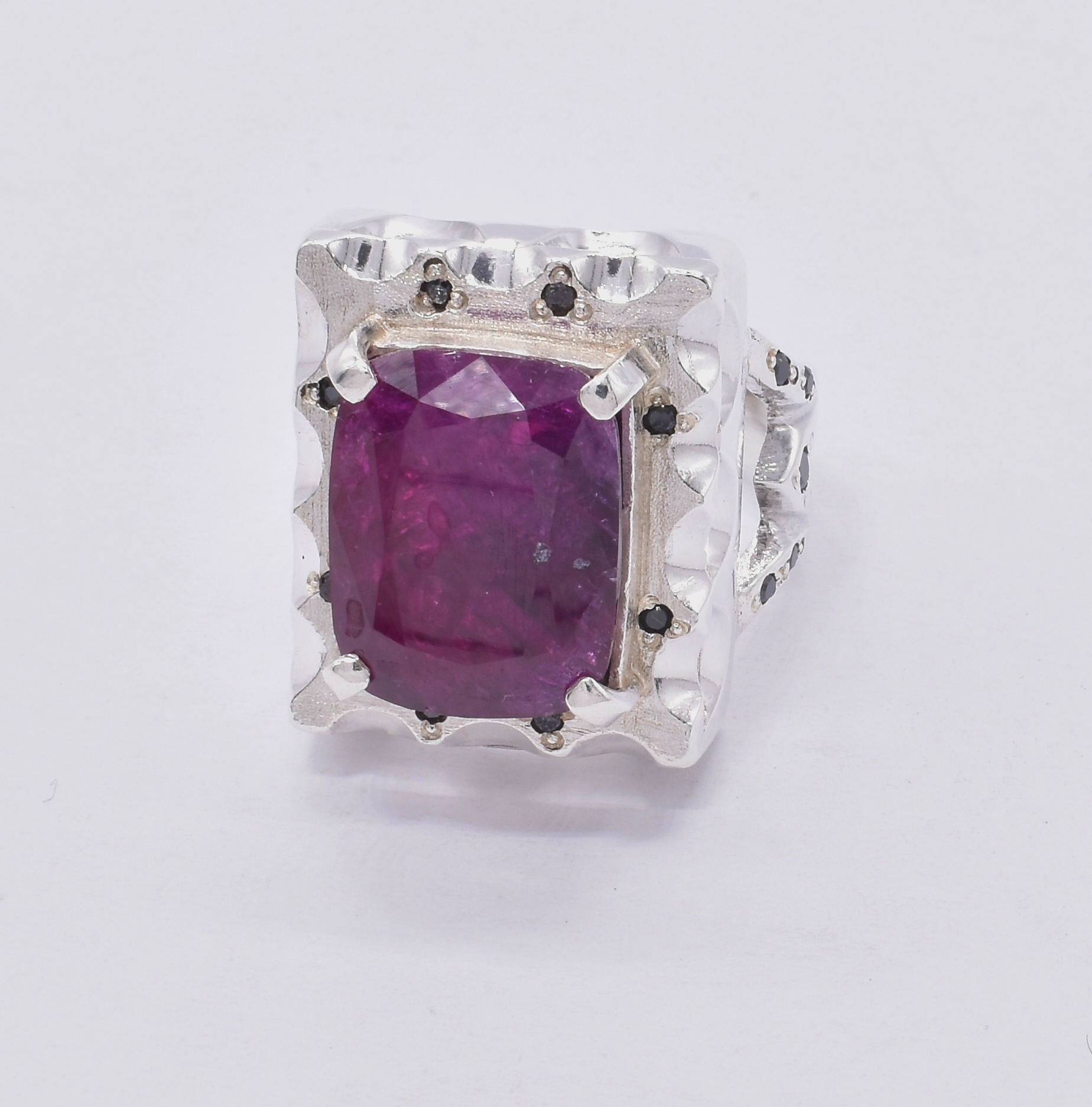 Jagdelac Ruby Stone Silver Ring | Handmade Emerald Style Ring