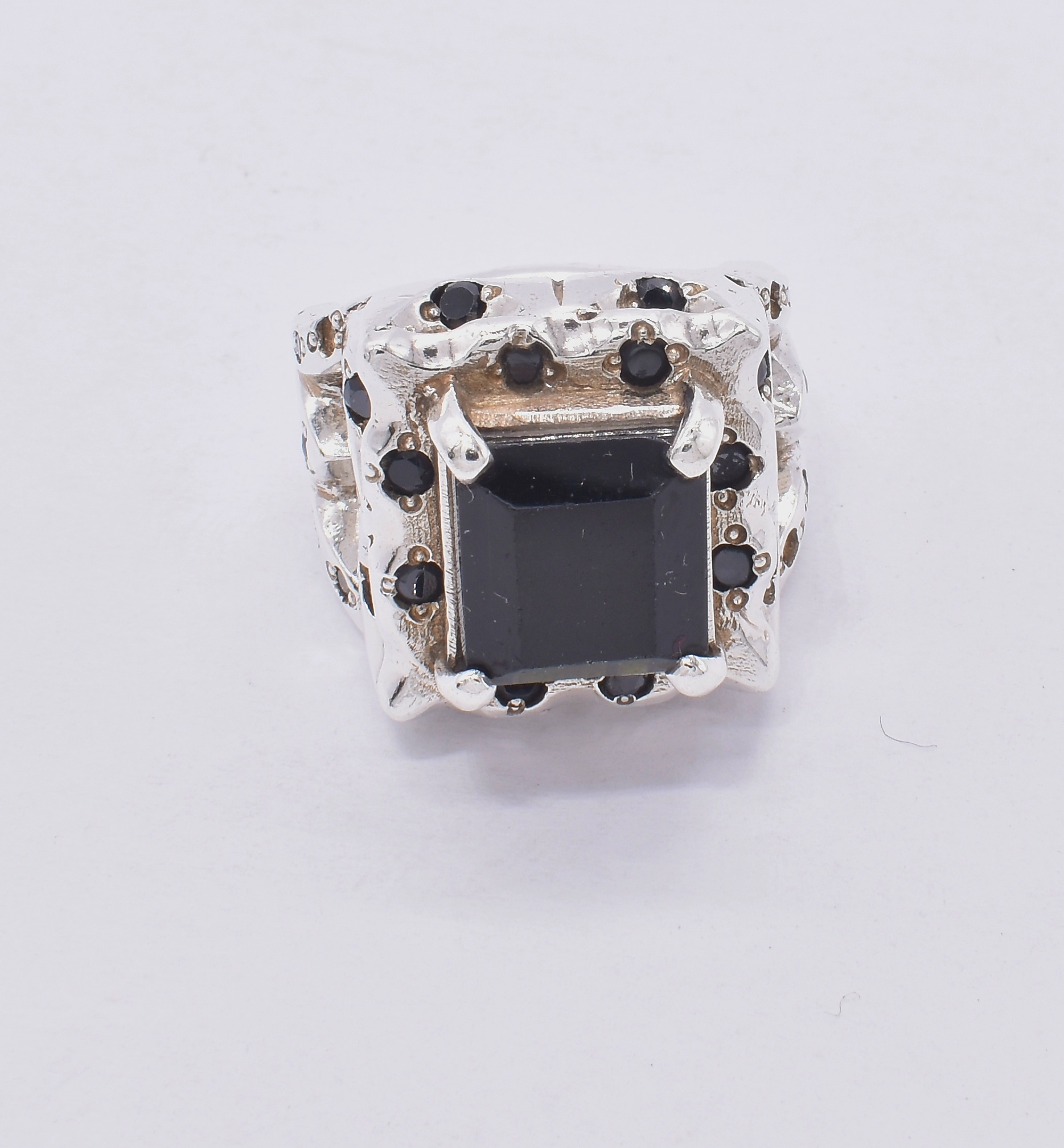 Black Tourmaline Ring Men | Silver Emerald Cut Men's Ring