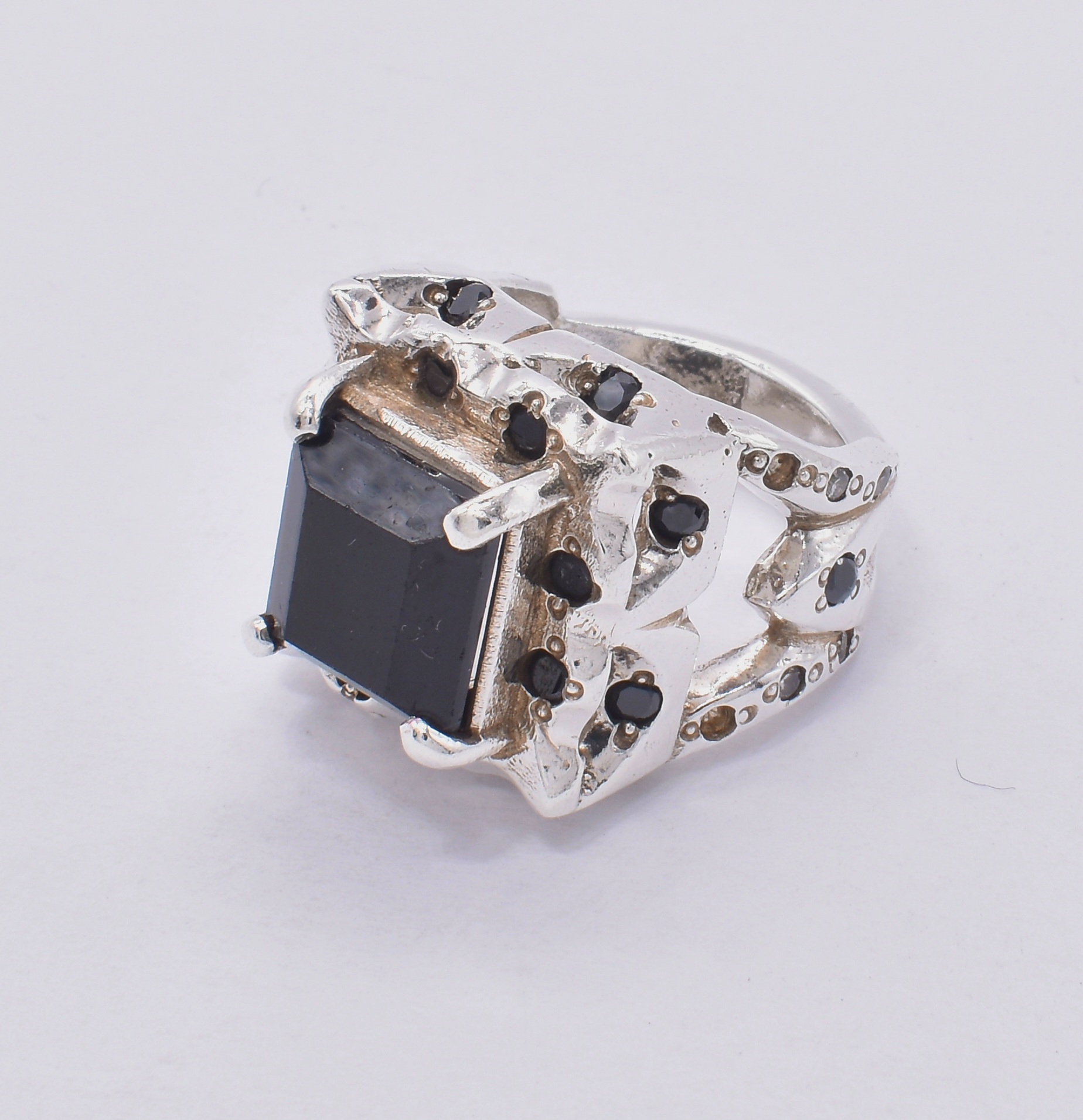 Black Tourmaline Ring Men | Silver Emerald Cut Men's Ring