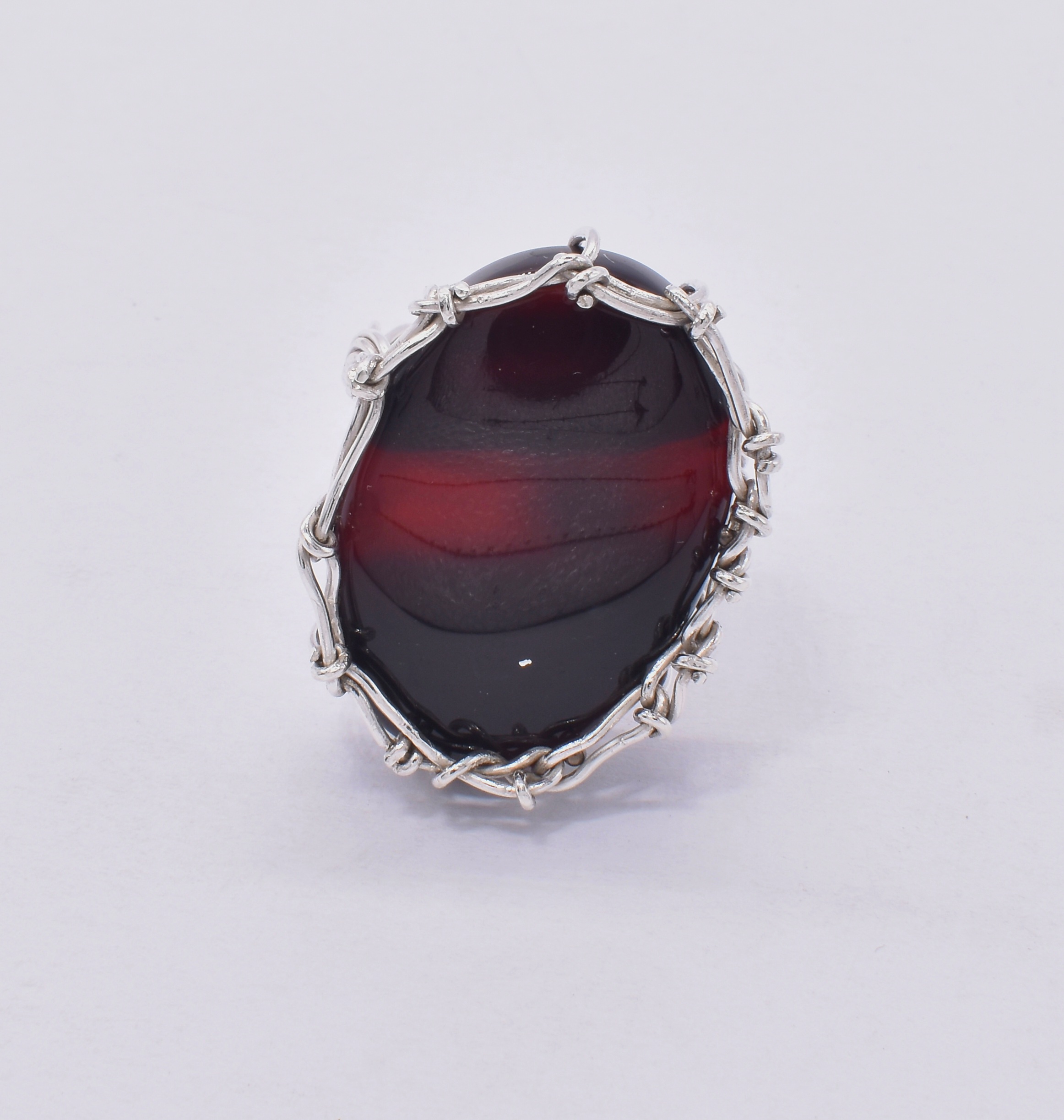 Red Agate Cameo Ring | Silver Oval Cut Ring