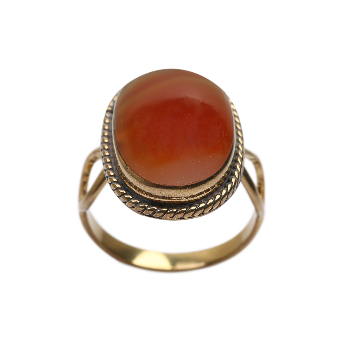 Red Agate Split Ring | Bronze Gold Plated Ring