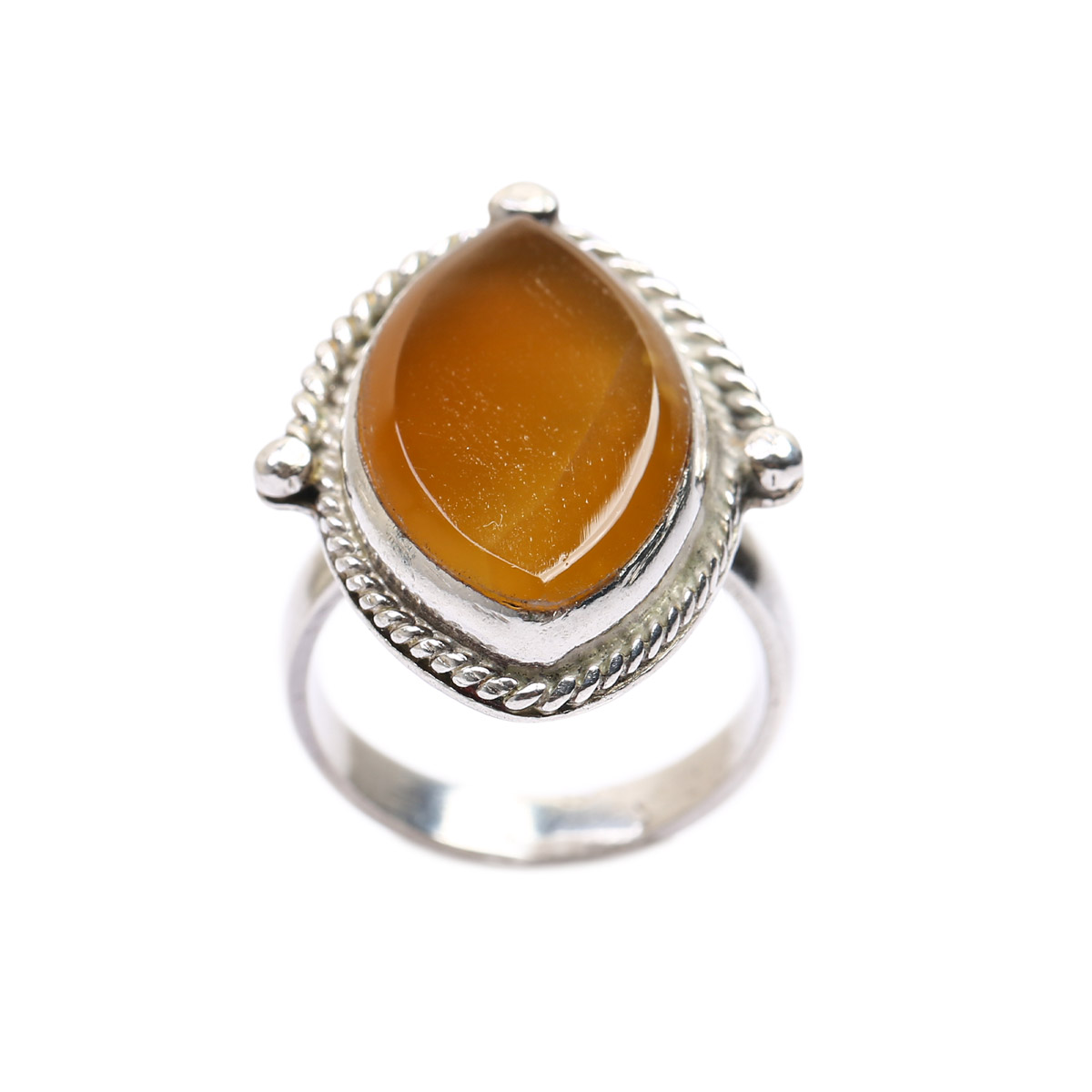 Yellow Agate (Aqeeq) Ring | Marquise Silver Ring 