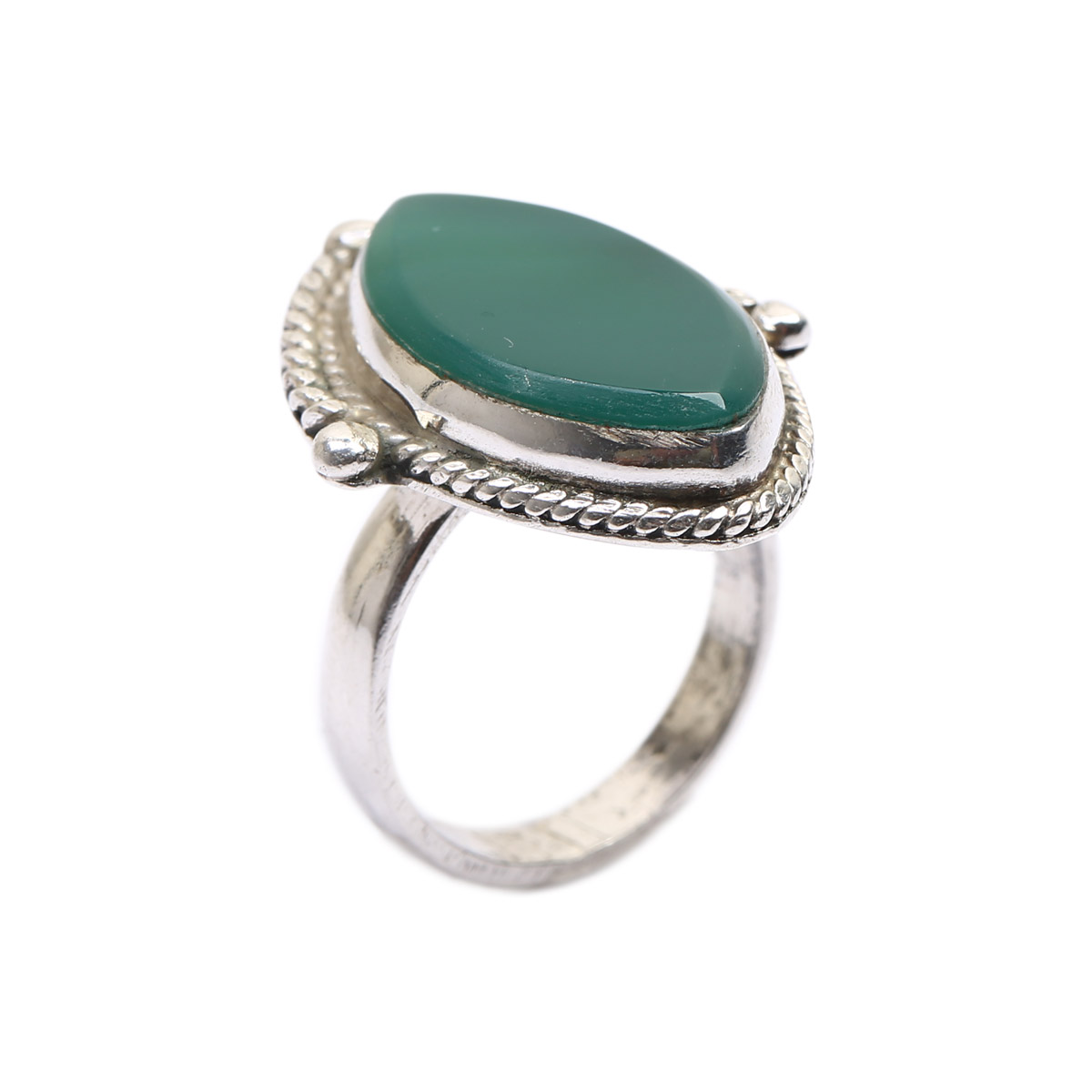 Green Agate Silver Ring | Gold Plated Marquise Ring