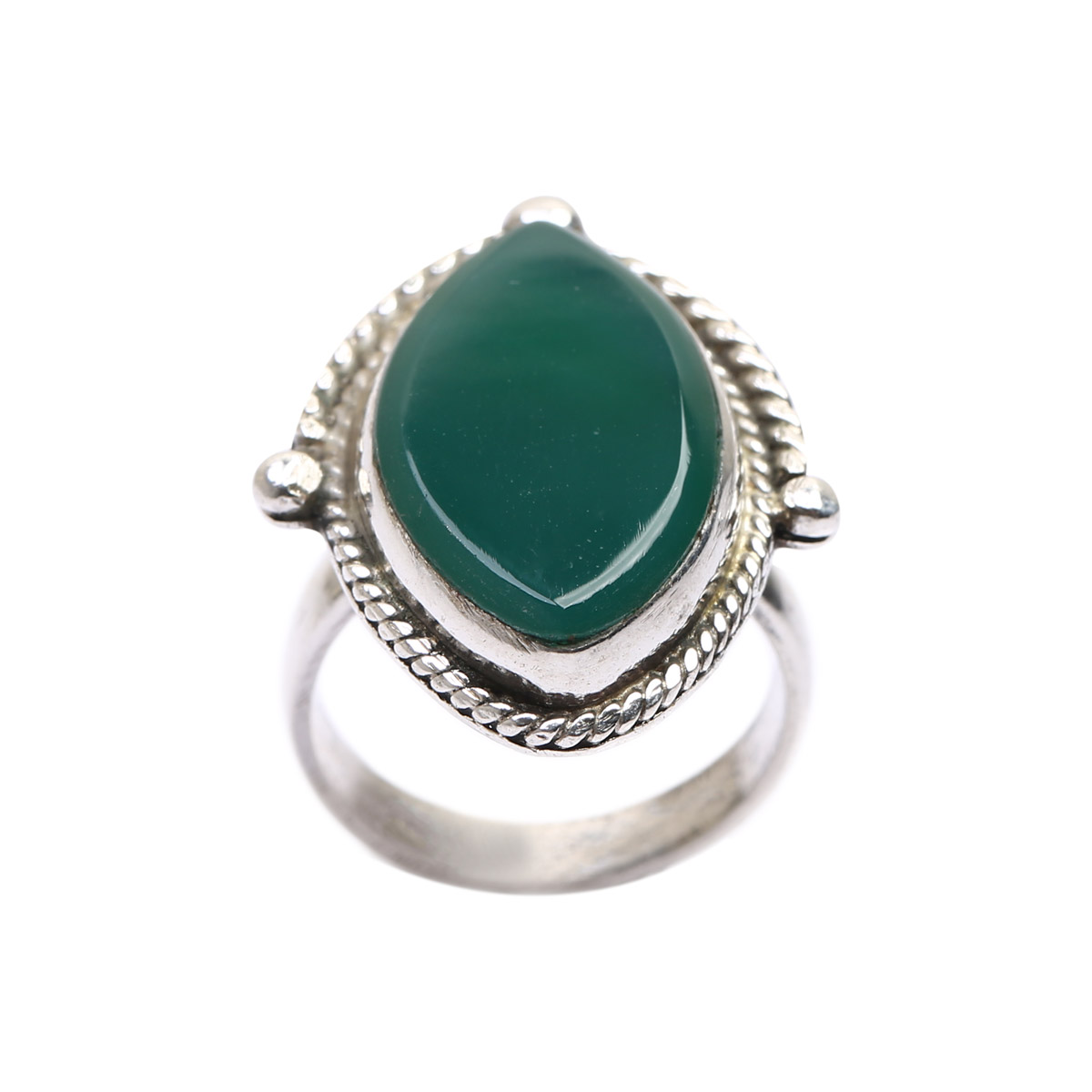 Green Agate Silver Ring | Gold Plated Marquise Ring