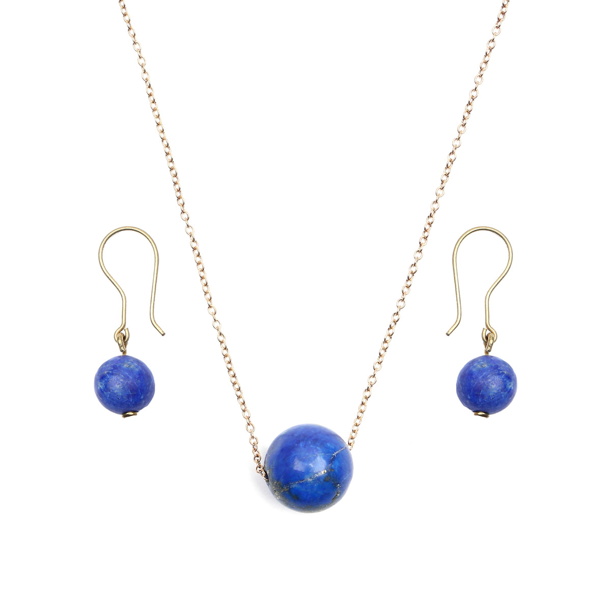 Lapis Gold Plated Beaded Set | Silver Pendant with Earrings 