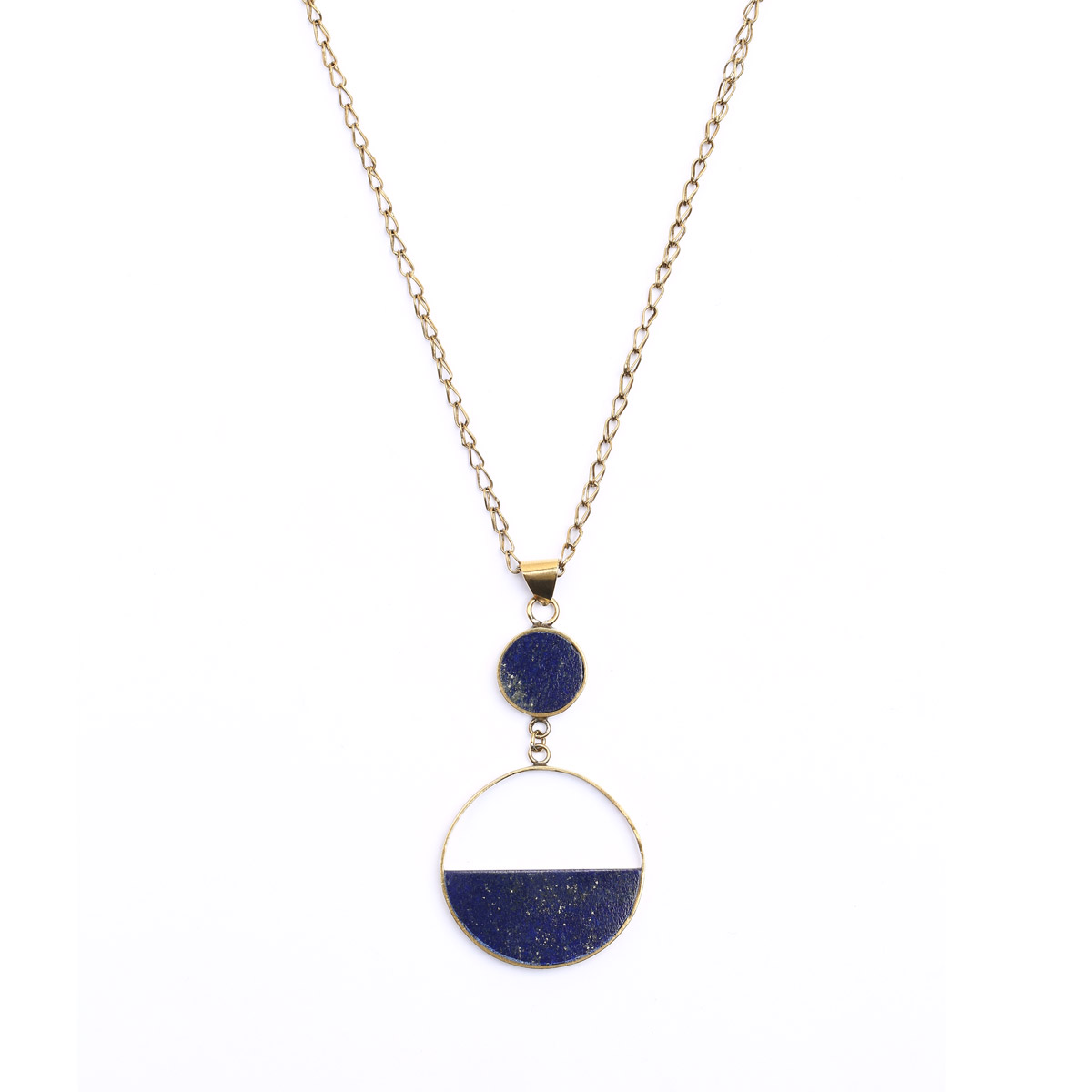 Lapis Lazuli Bronze Pendant | Drop Half-Moon Chain Locket