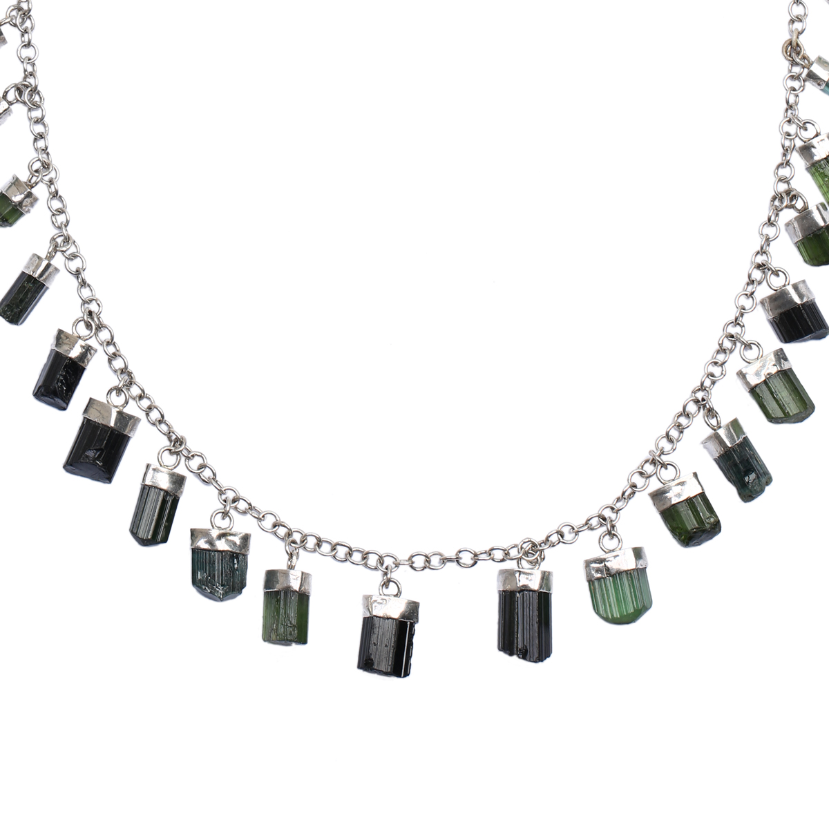 Dark Green Tourmaline Necklace | Silver Beaded Choker Necklace