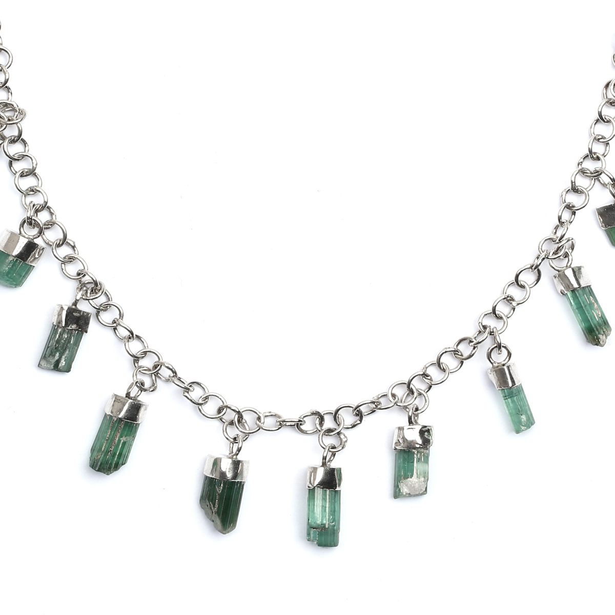 Light Green Tourmaline Necklace | Silver Choker Charm Necklace
