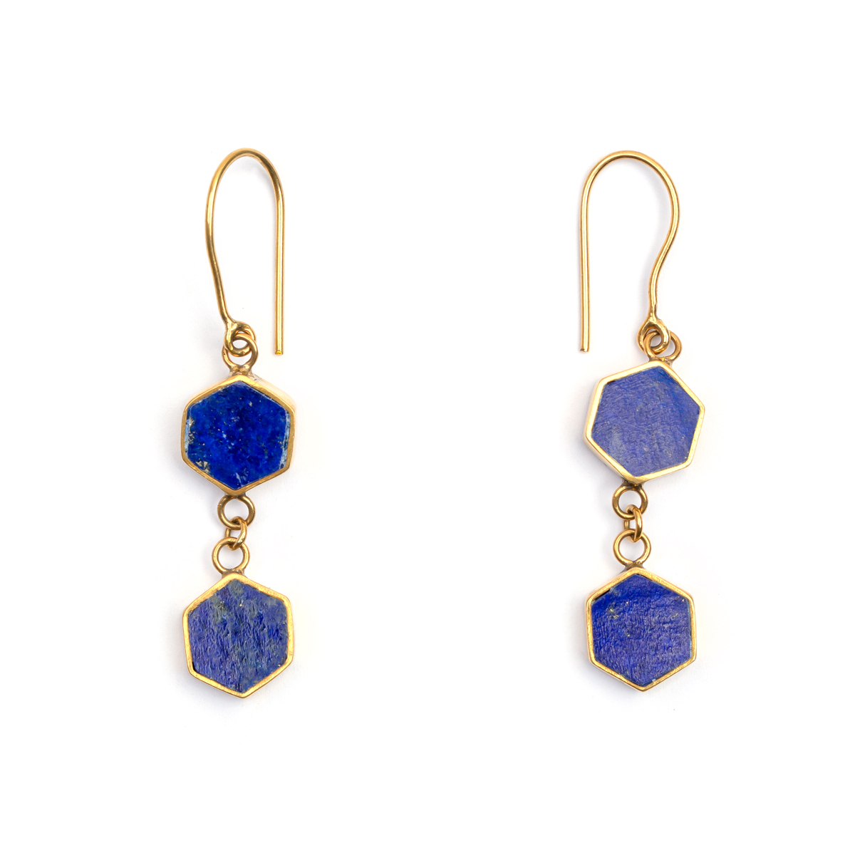 Lapis Dangle Earring | Bronze Hook Earrings