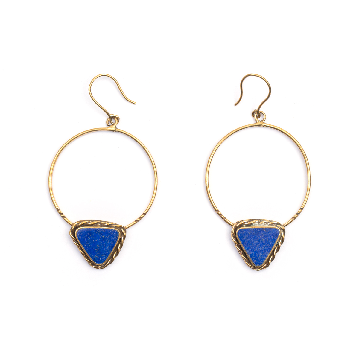 Lapis Bronze Hoop Earrings | Gold Plated Hook Earrings