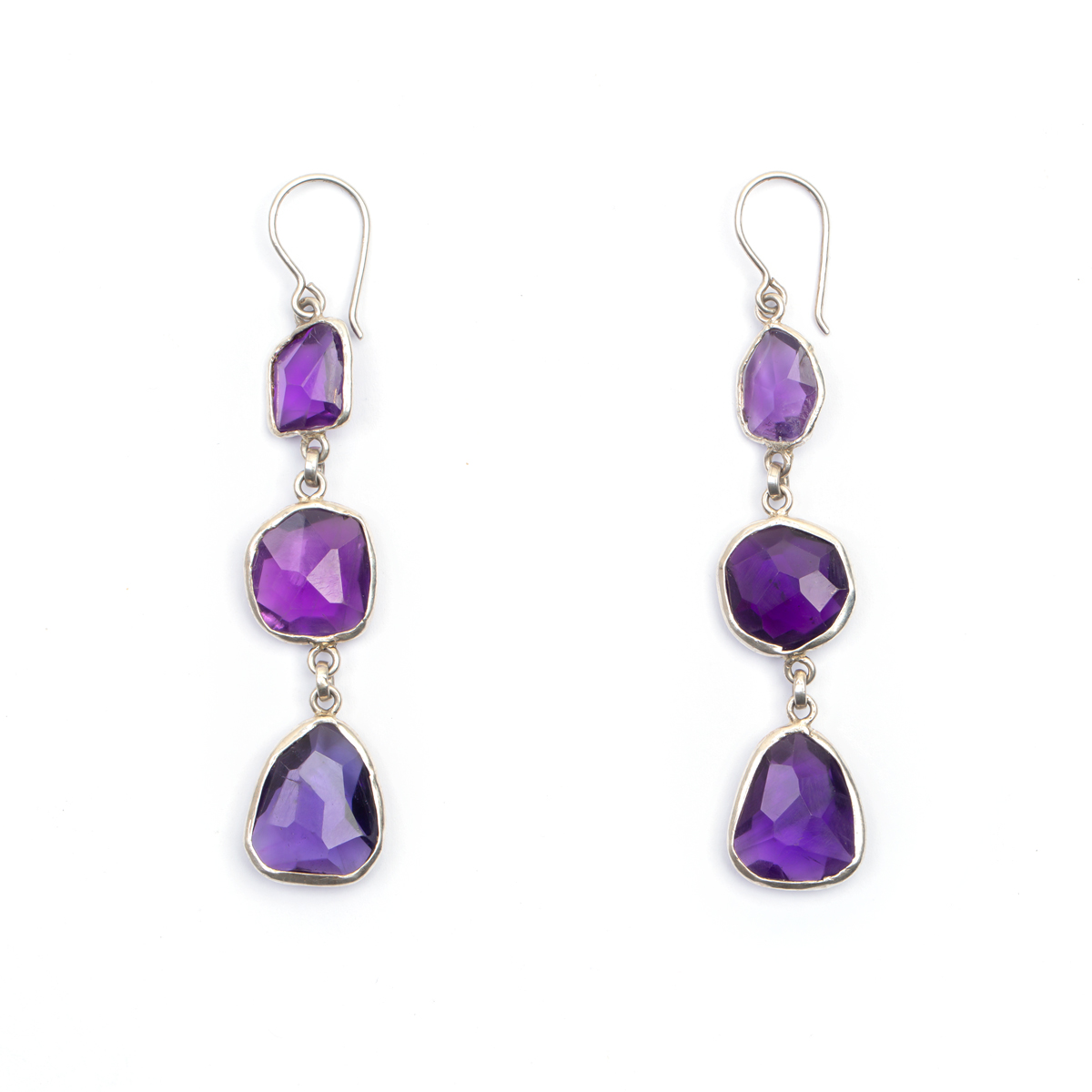 Purple Amethyst Dangle Earrings | Silver Drop Shoulder Earrings