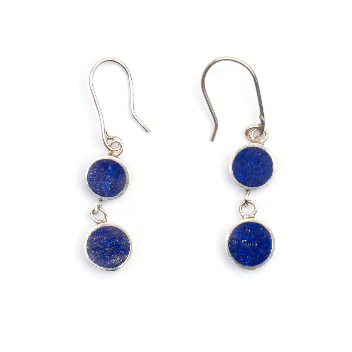 Lapis Flat Dangle Earrings | Silver Hook Earrings