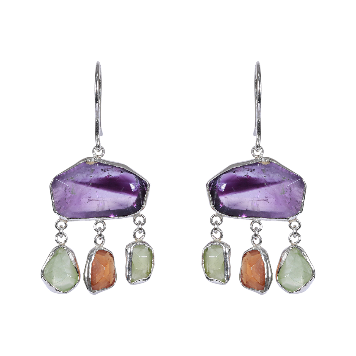 Multi-Stone Cluster Earrings | Silver Dangle Earrings 