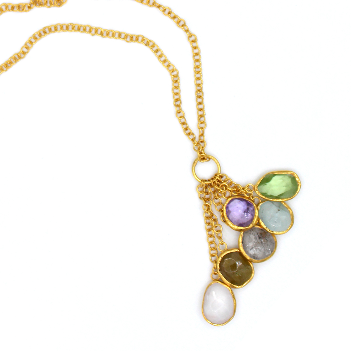 Multi-Stone Silver Drop Pendant | Gold Plated Locket
