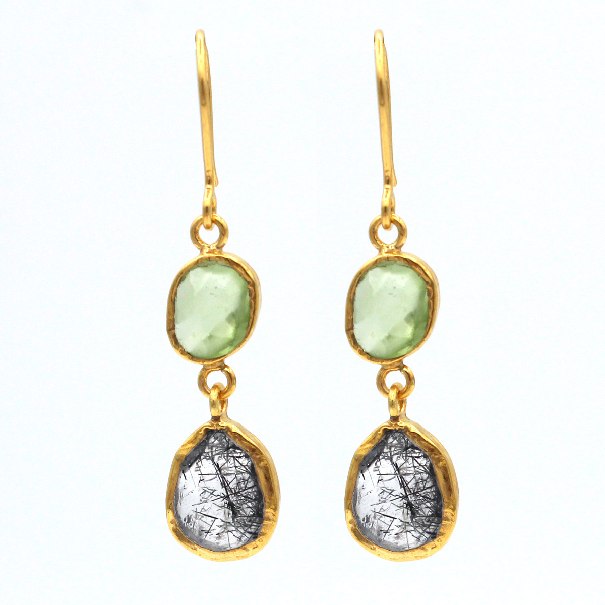 Peridot Silver Dangle Earrings | Gold Plated Quartz Earrings
