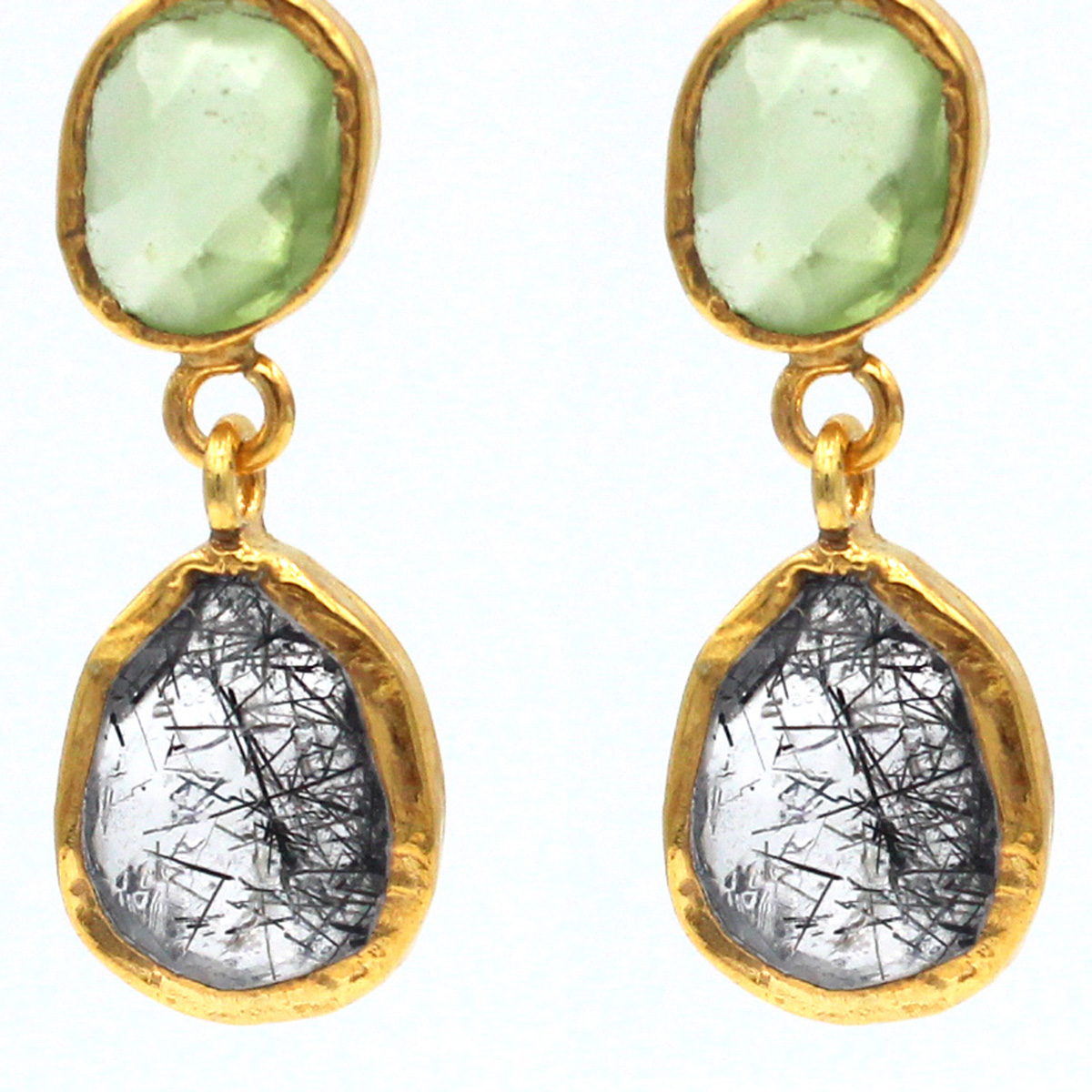 Peridot Silver Dangle Earrings | Gold Plated Quartz Earrings