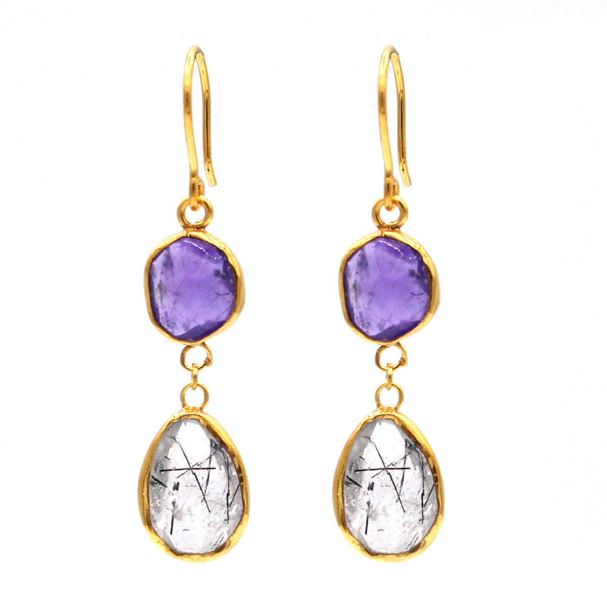 Multi-Stone Dangle Drop Earrings | Gold Plated Hook Earrings