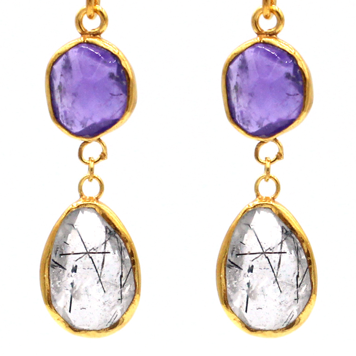 Multi-Stone Dangle Drop Earrings | Gold Plated Hook Earrings