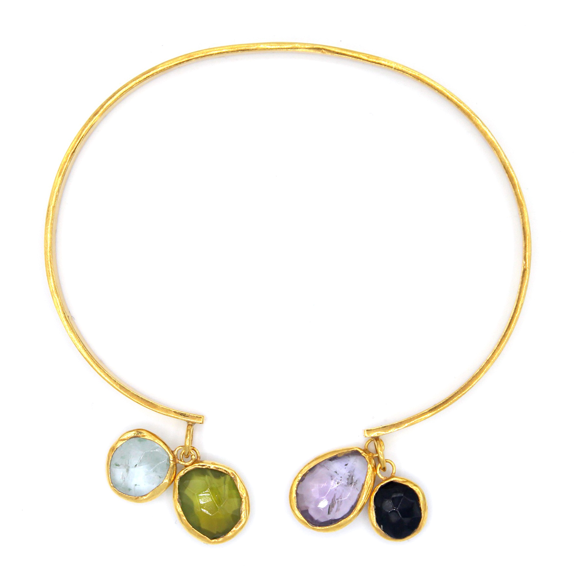 Two Stone Open Bangle Bracelet | Gold Plated Open Bracelet 