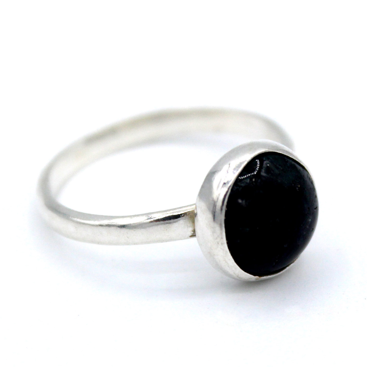 Black Tourmaline Stone Ring | Silver Round Ring