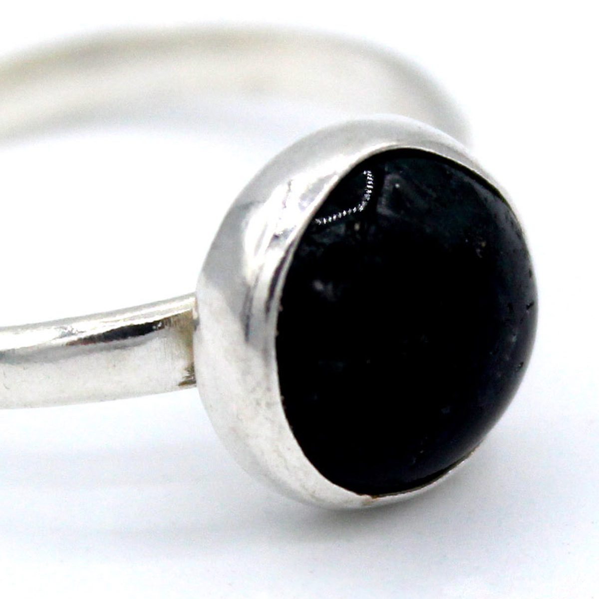 Black Tourmaline Stone Ring | Silver Round Ring
