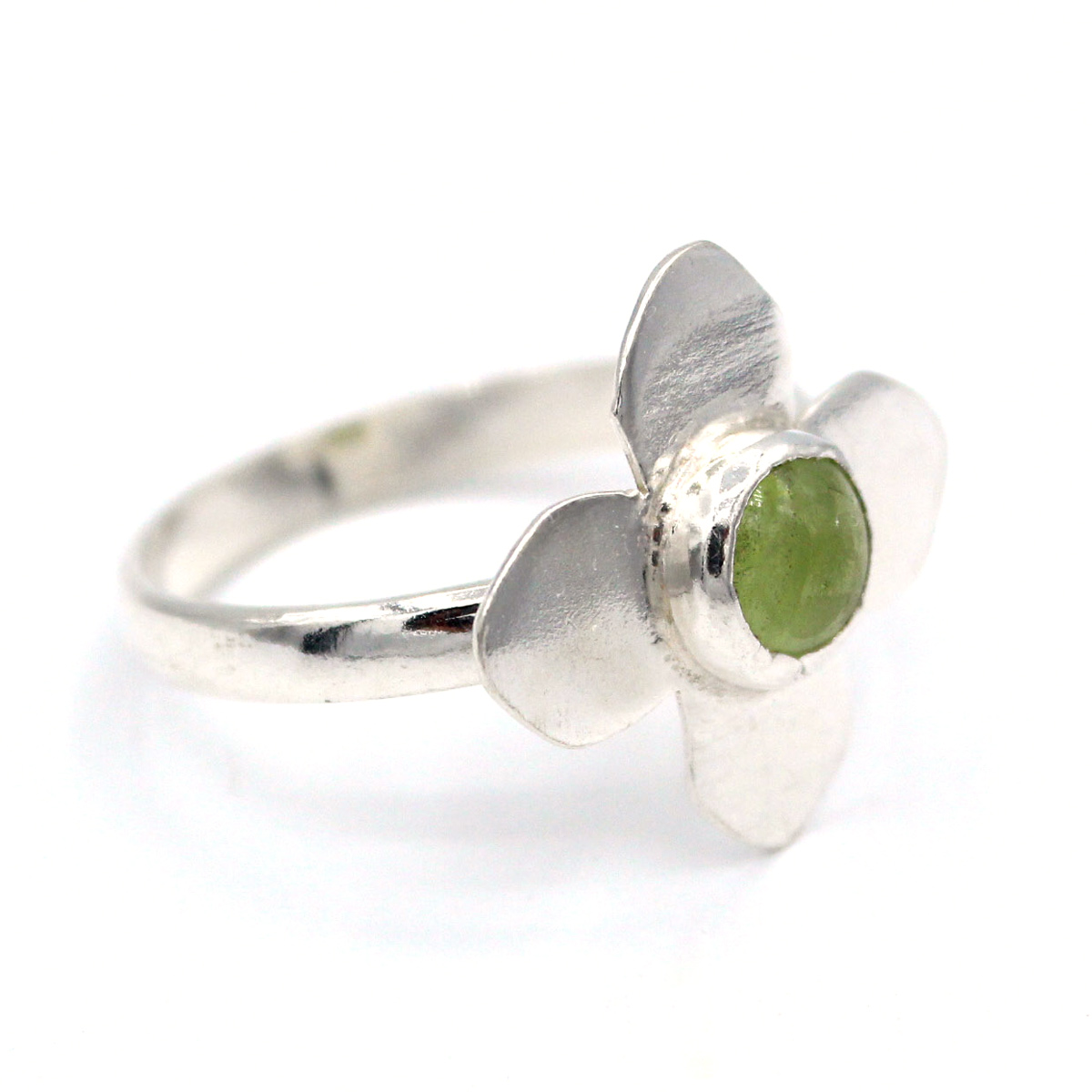 Peridot Stone Silver Ring | Floral Design Ring