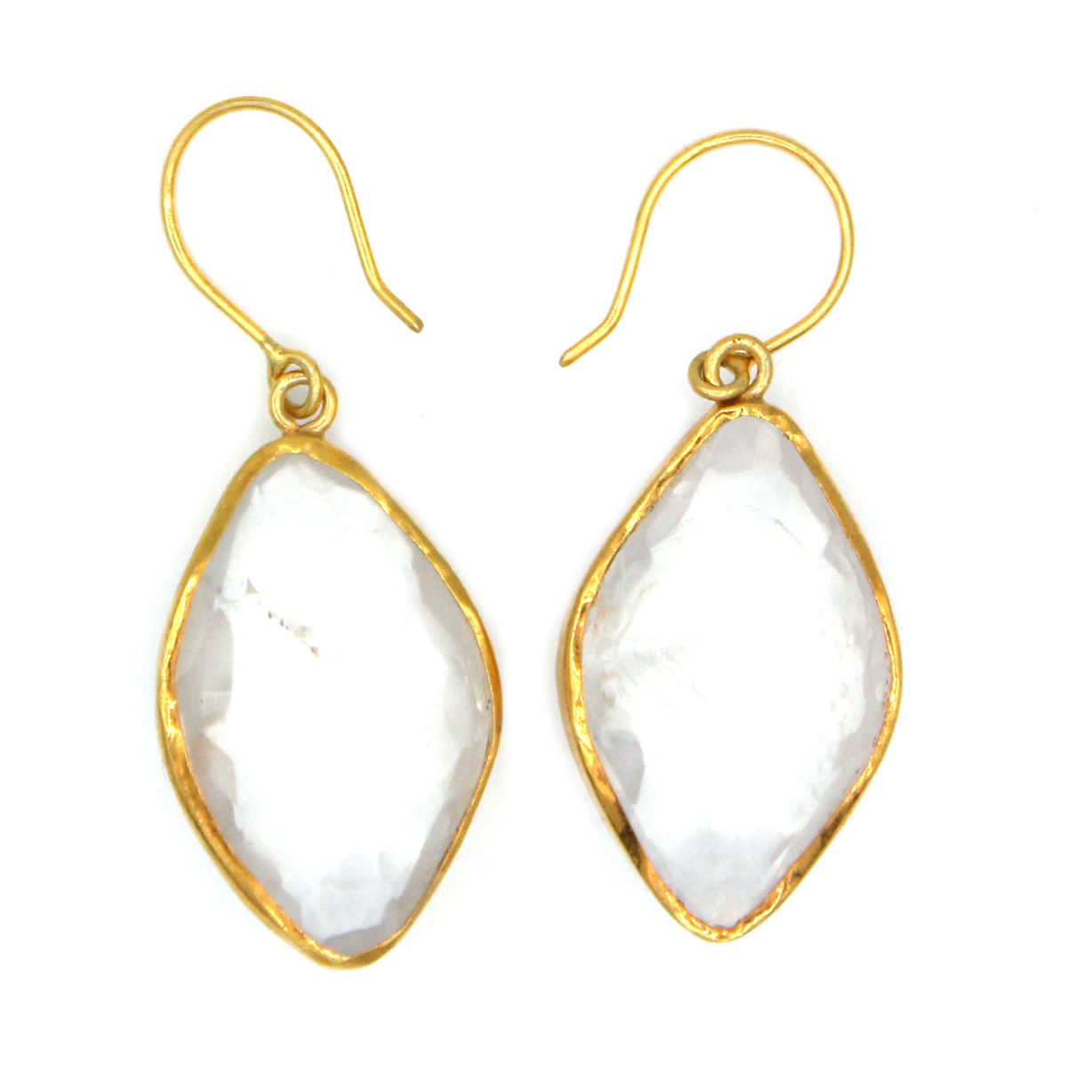 Quartz Antique Hook Earrings | Gold Plated Marquise Earrings
