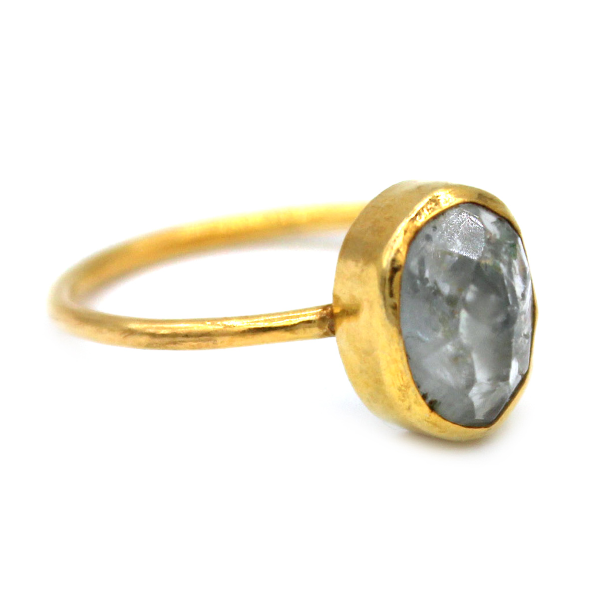 Gray Quartz Stone Ring | Gold Plated Round Ring