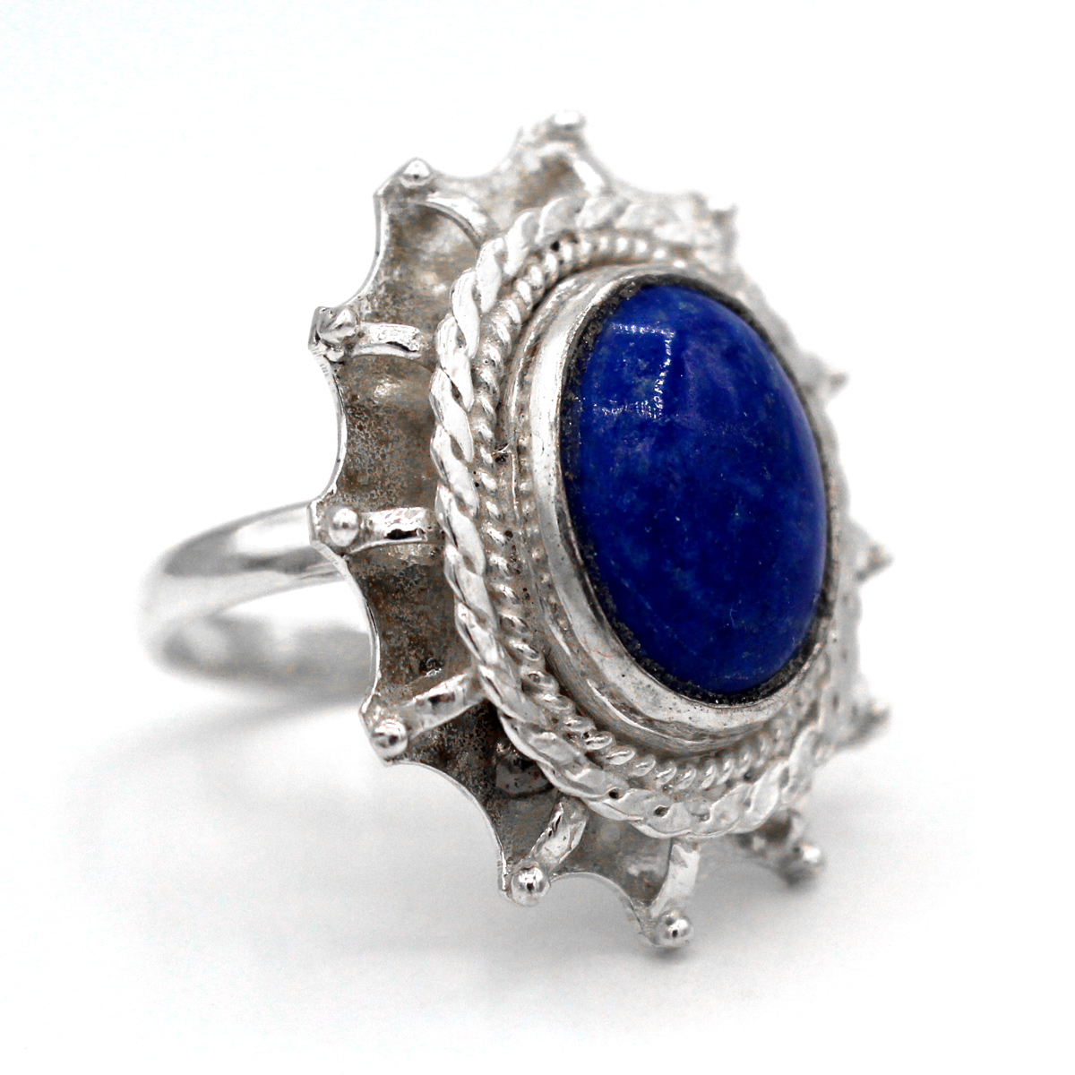 Lapis Lazuli Round Ring | Cluster Silver Ring