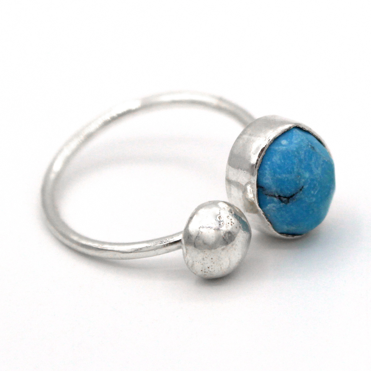 Blue Turquoise Stone Ring | Silver Tension Style Ring 