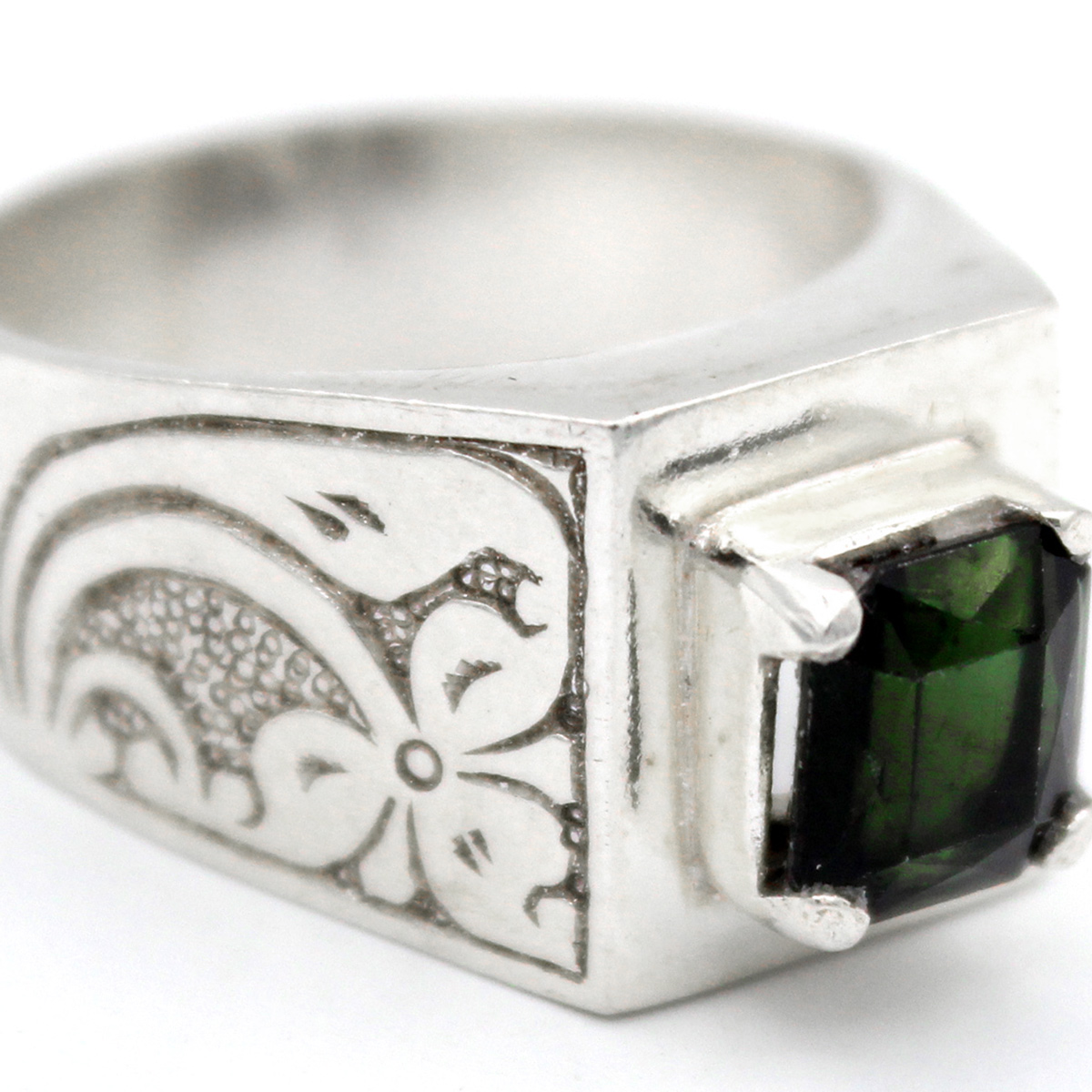 Green Tourmaline Ring | Silver Solitaire Ring