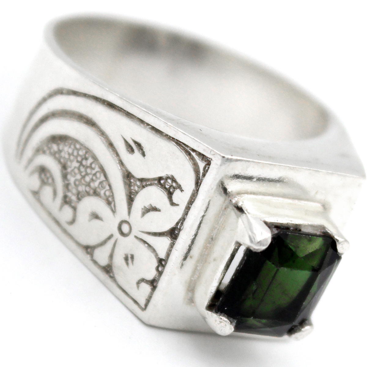 Green Tourmaline Ring | Silver Solitaire Ring
